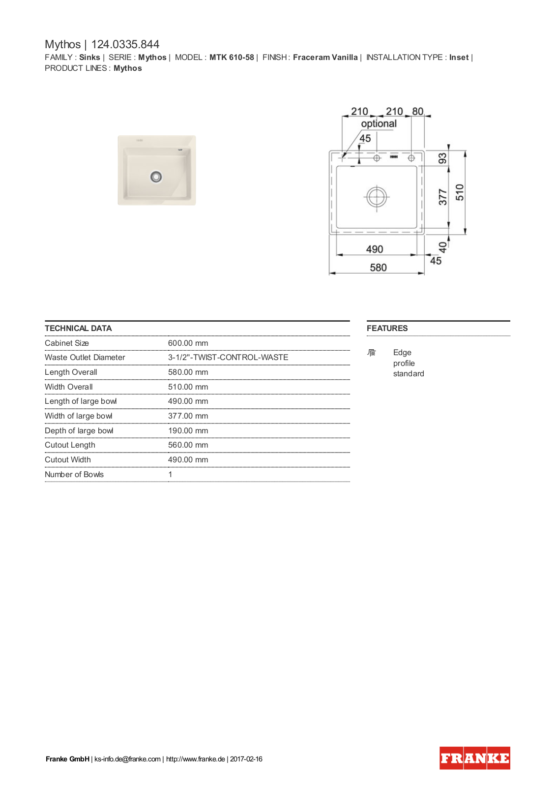 Franke 124.0335.844 Service Manual