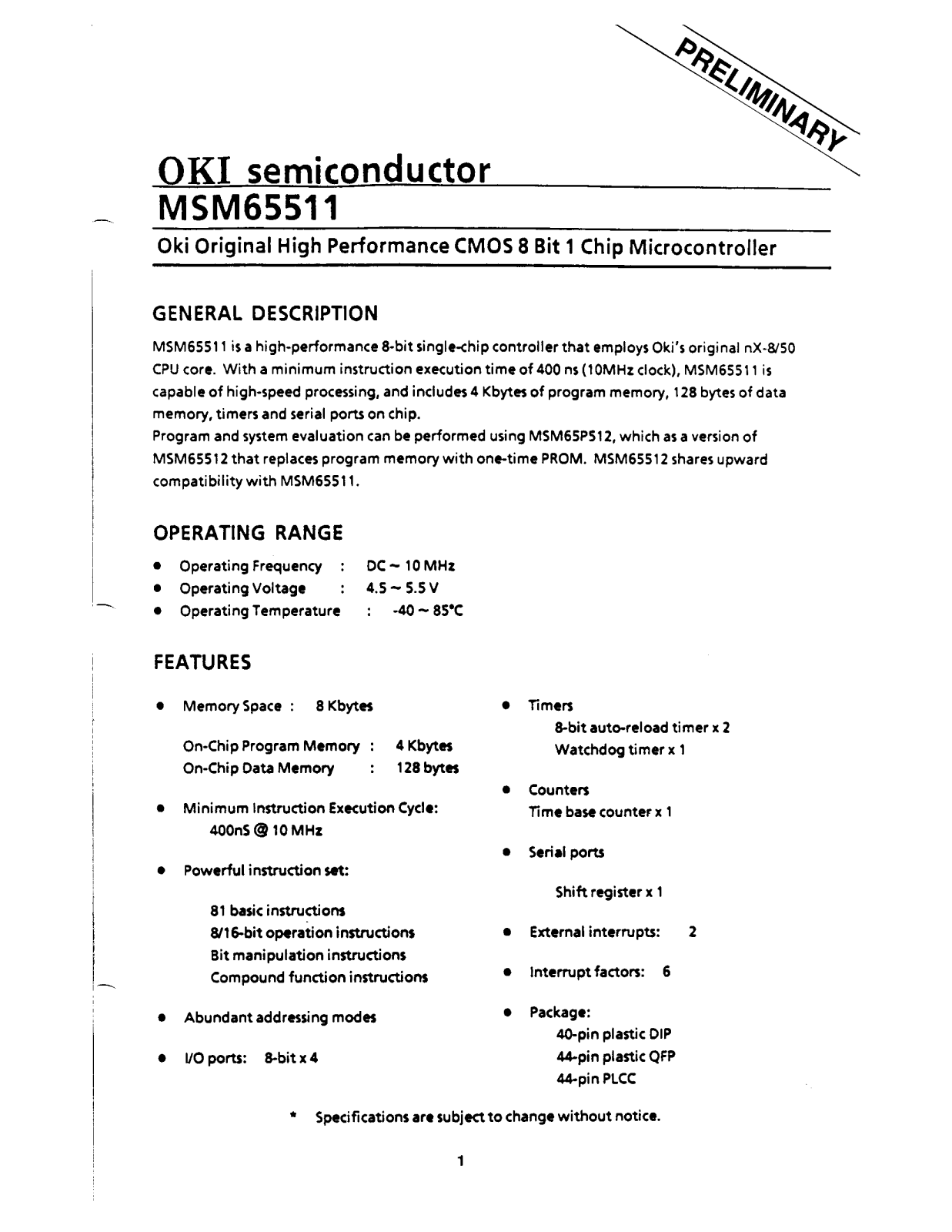 OKI MSM65511 Datasheet