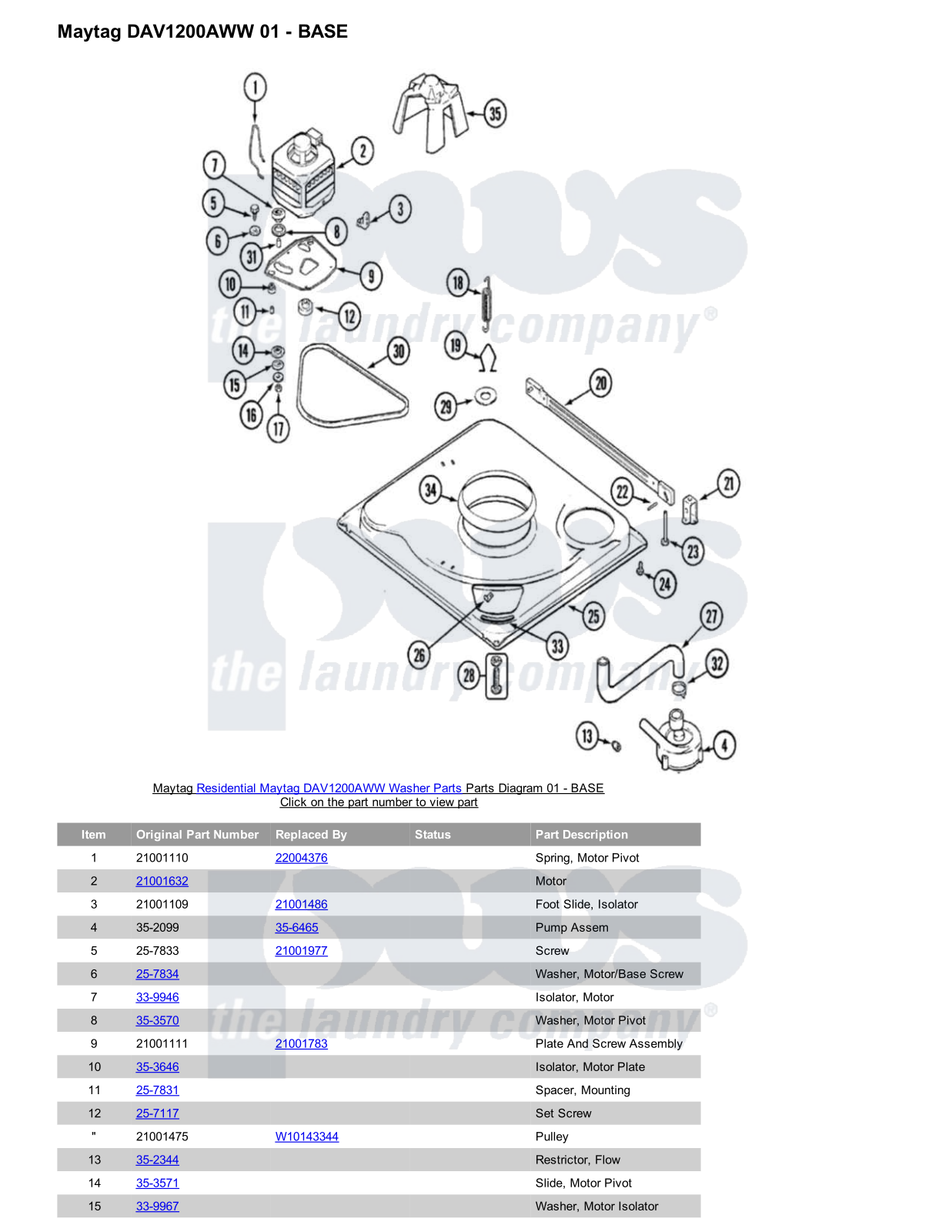 Maytag DAV1200AWW Parts Diagram