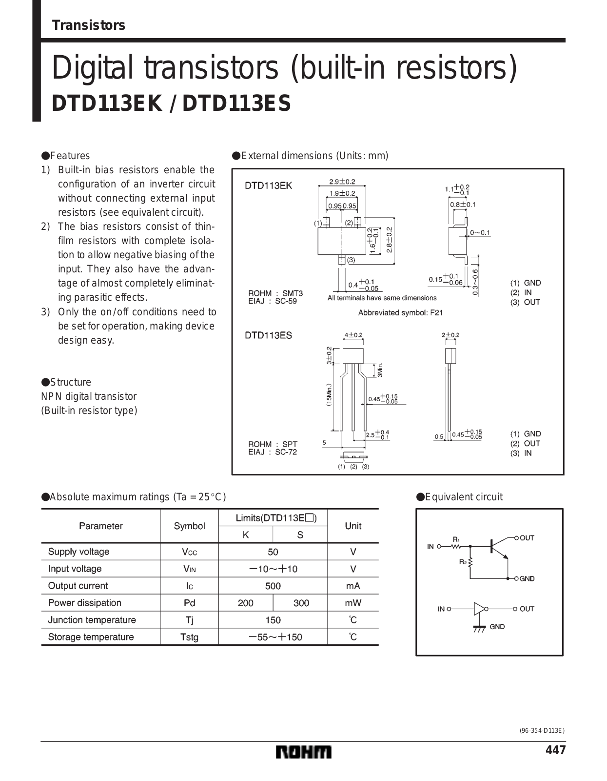 ROHM DTD113ES, DTD113EK Datasheet