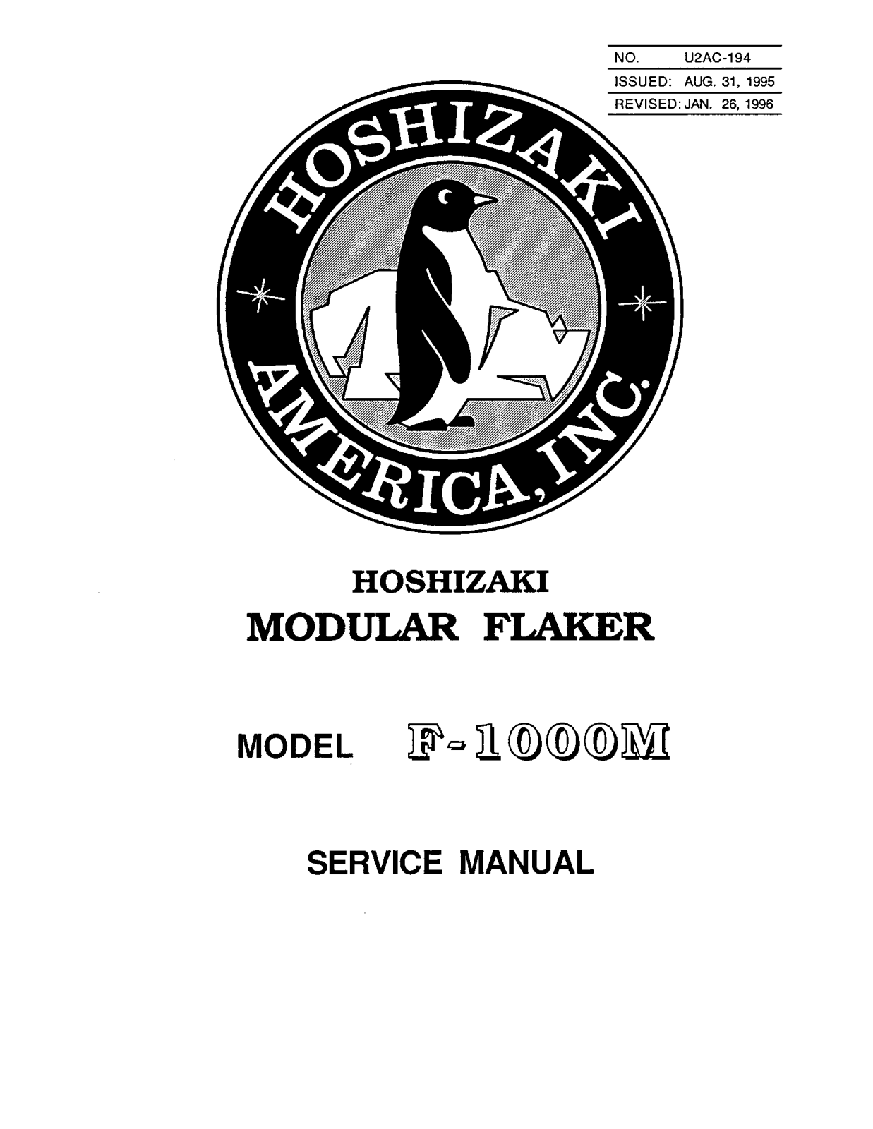 Hoshizaki F-1000MAF-22C Service Manual