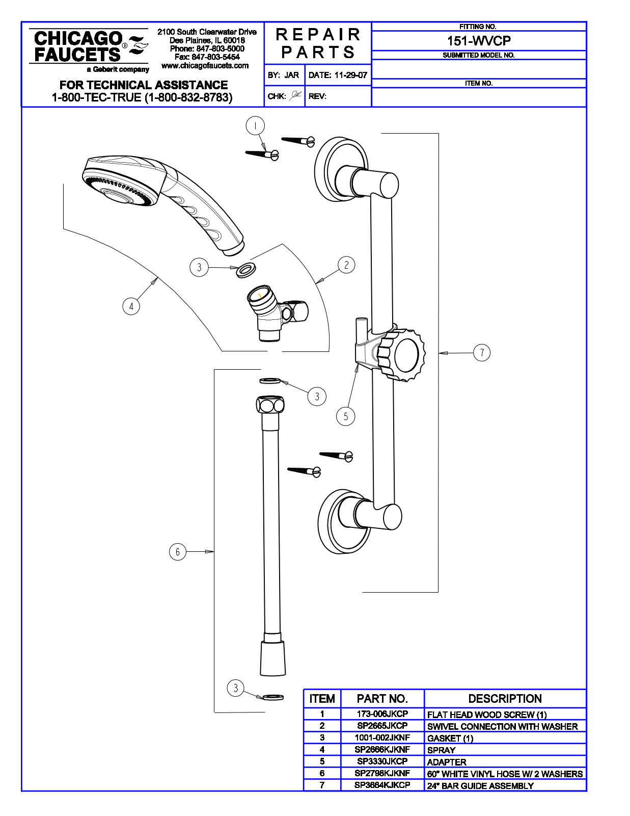 Chicago Faucet 151-WVCP Parts List