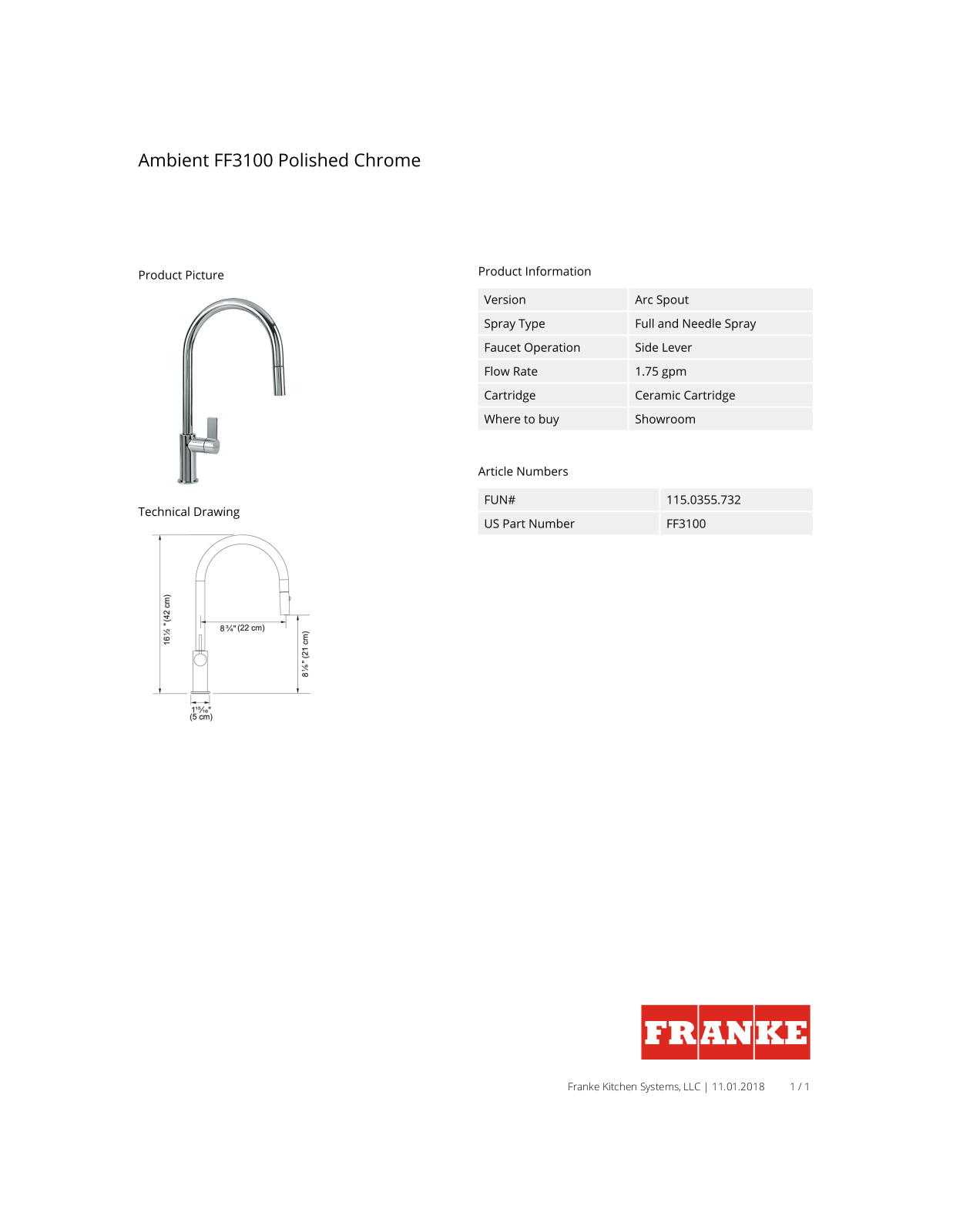 Franke FF3100 Specs