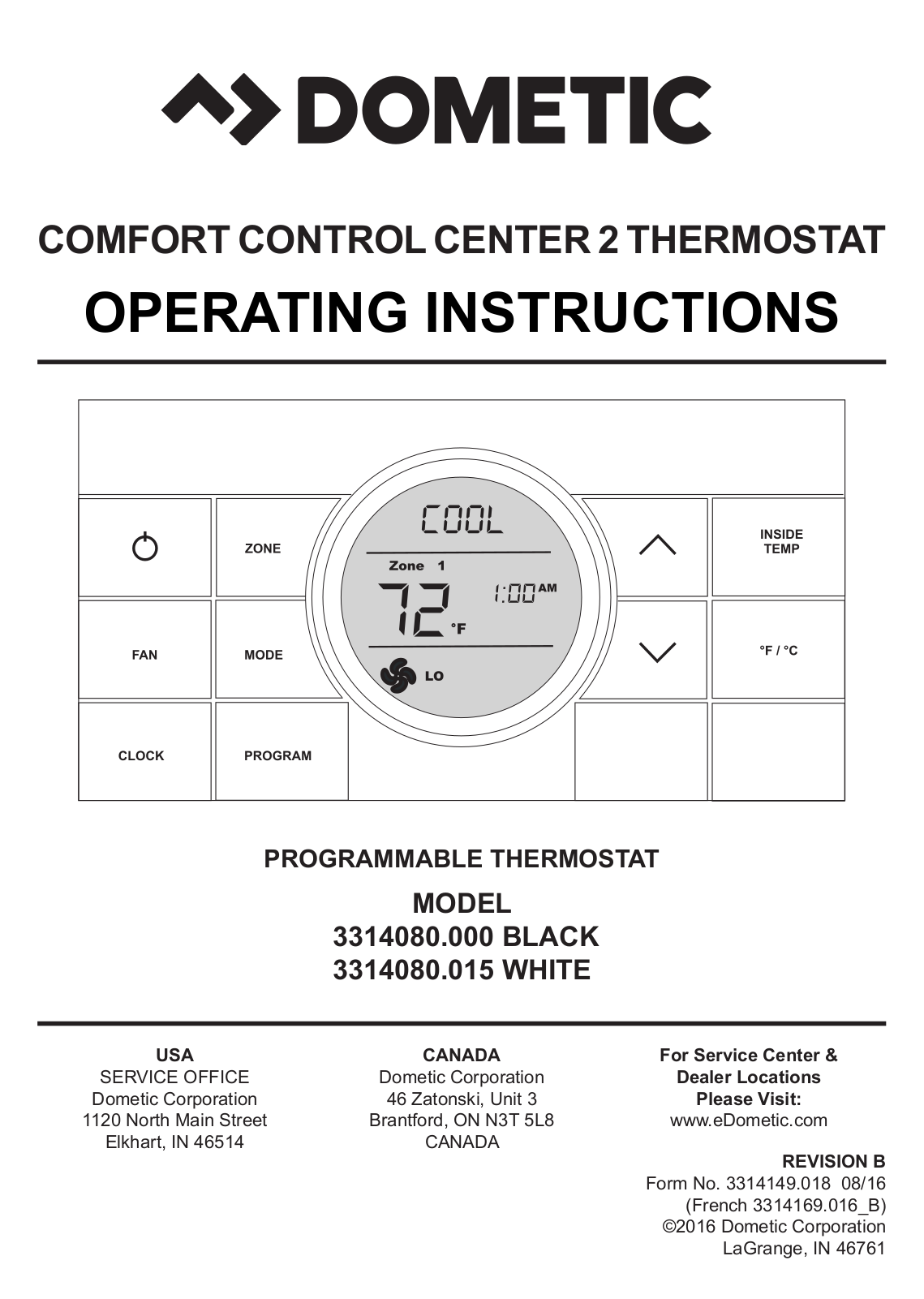 Dometic 3314080.000, 3314080.015 User Manual