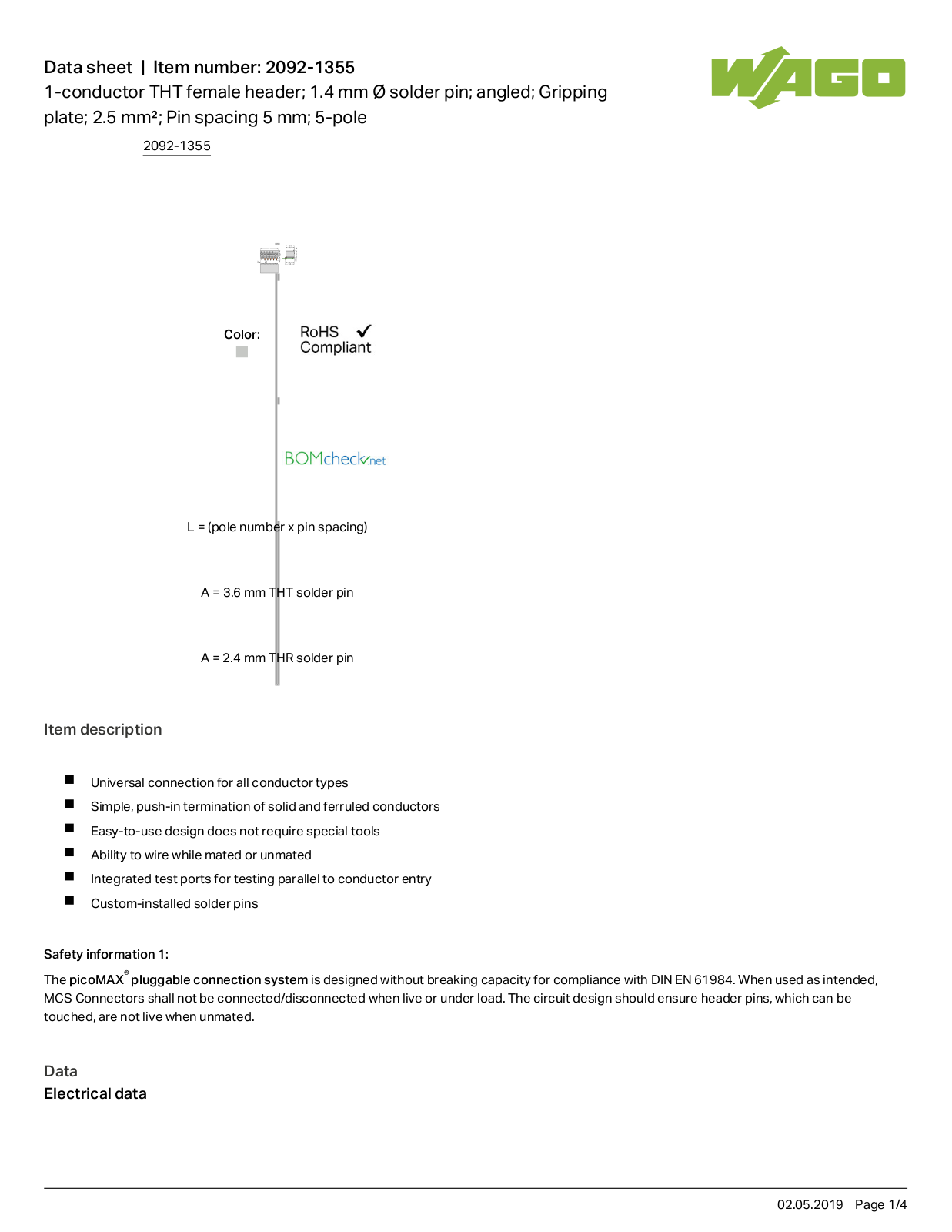 Wago 2092-1355 Data Sheet