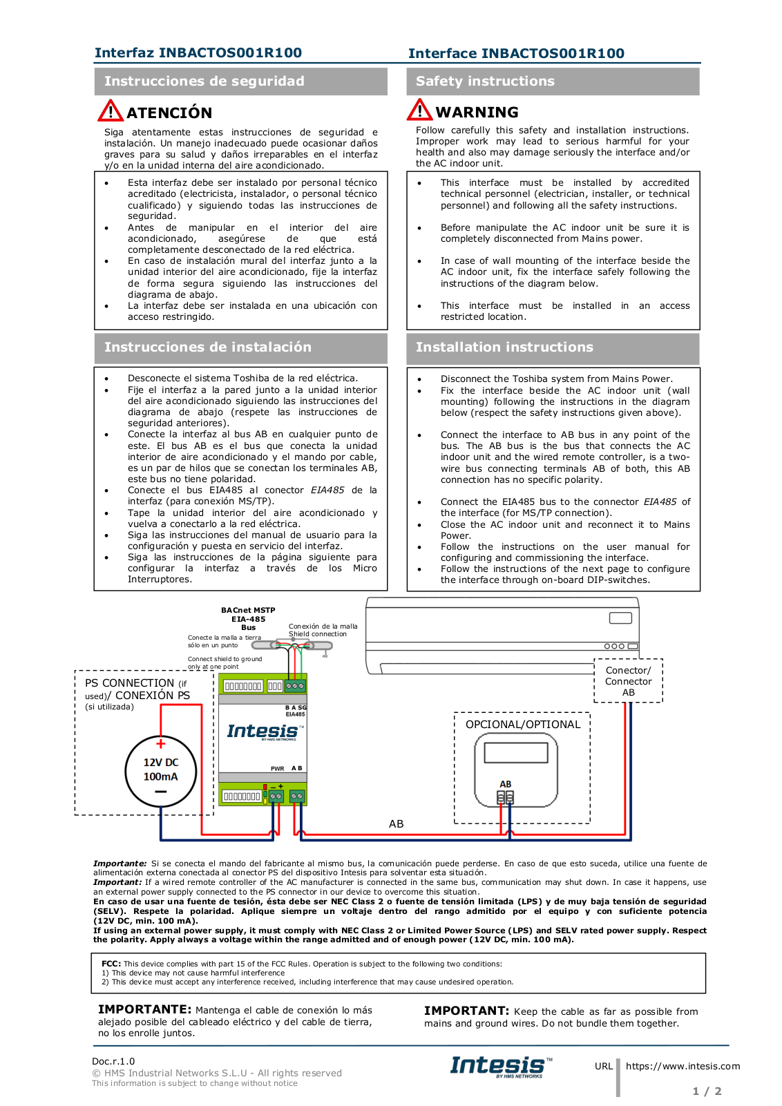 Intesis INBACTOS001R100 Installation Manual