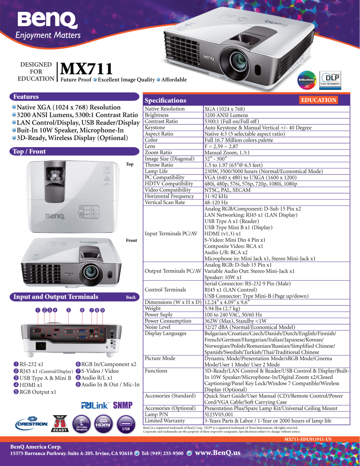 BenQ MX711 Product Sheet