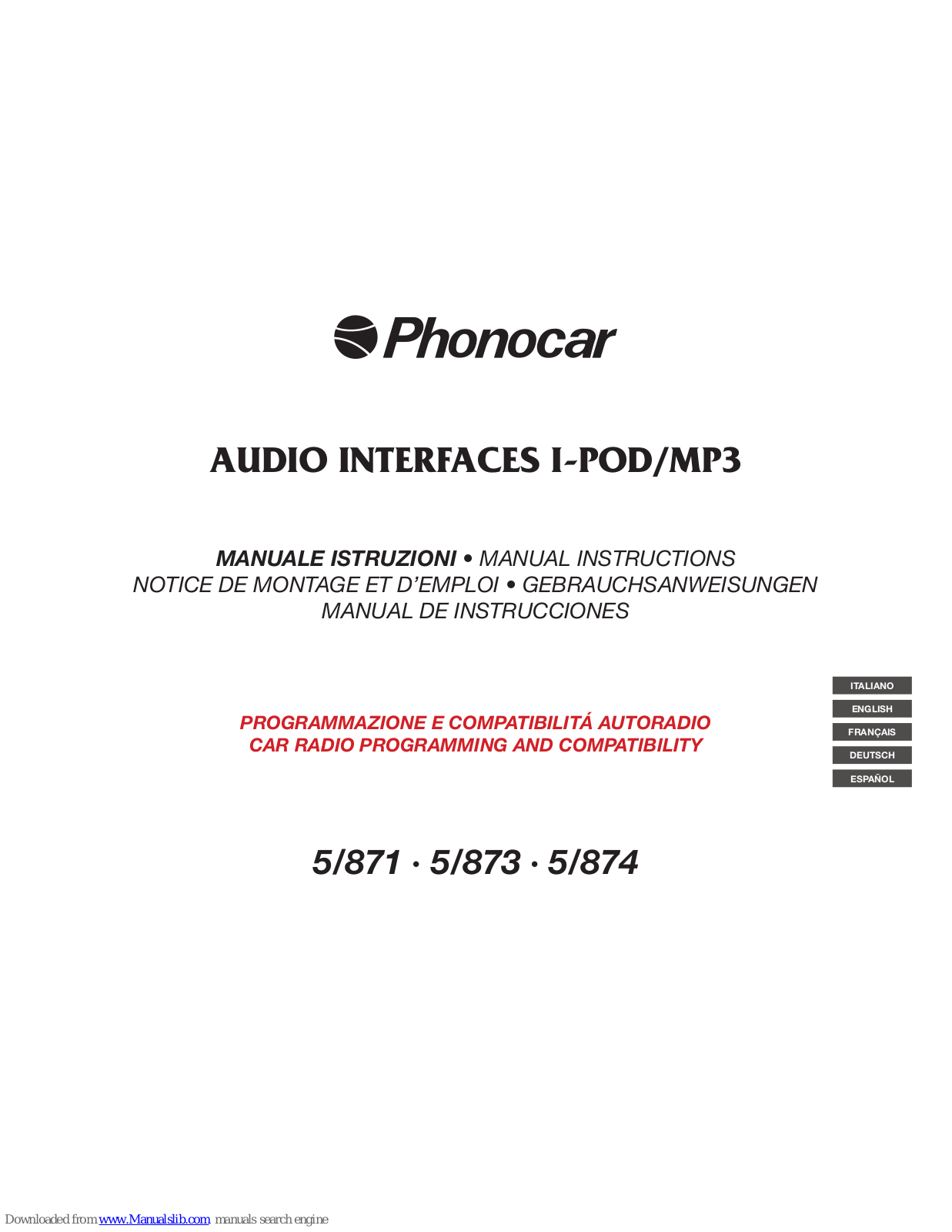 Phonocar 5/871, 5/873, 5/874 Manual Instructions - ManualMachine.com
