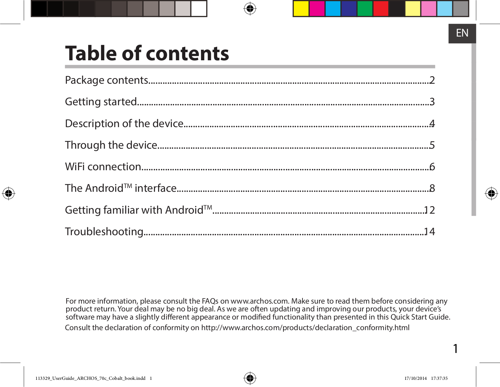 Archos 70c Cobalt Operating Guide