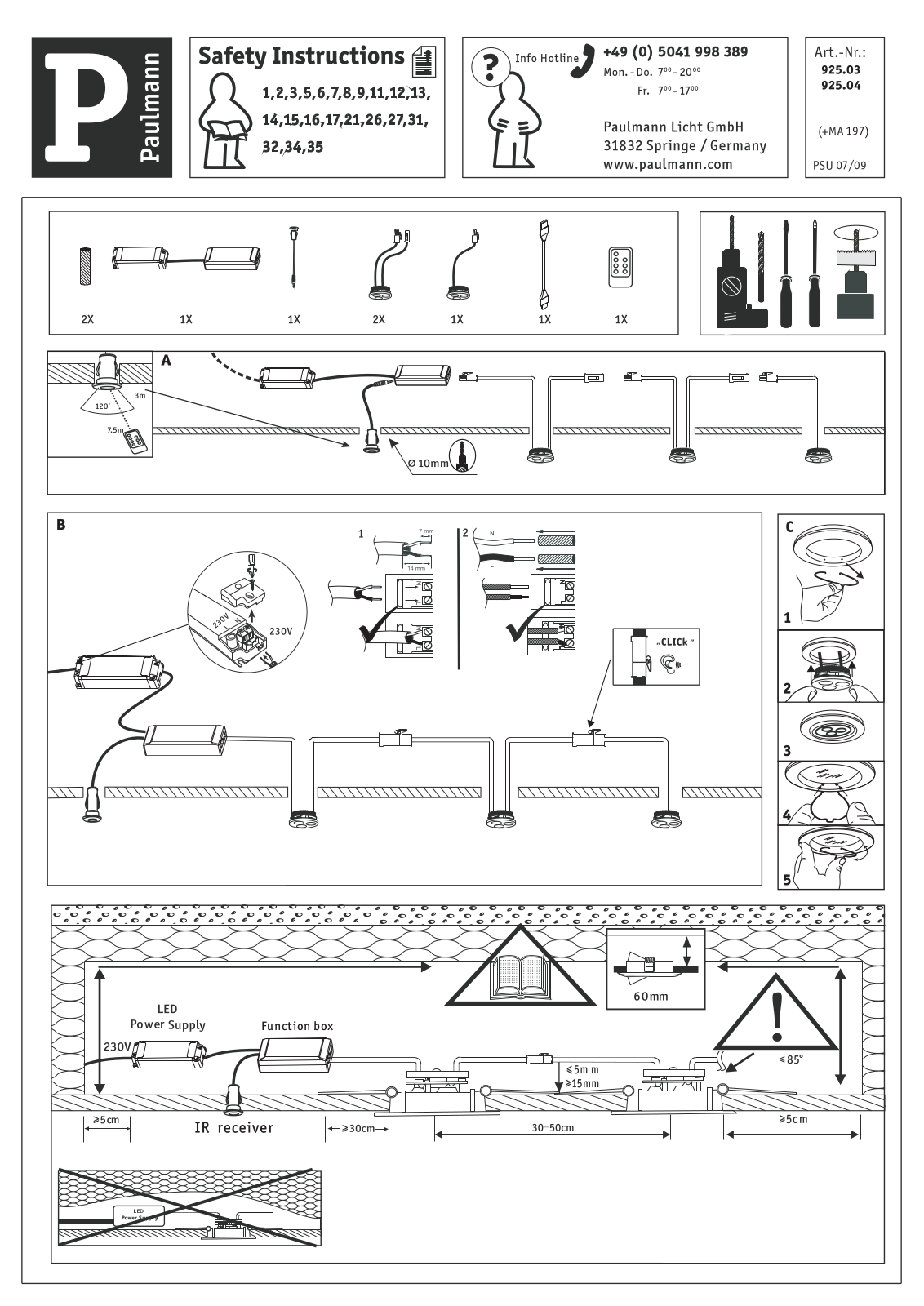 Paulmann 92504, 92503 Safety instructions - ManualMachine.com
