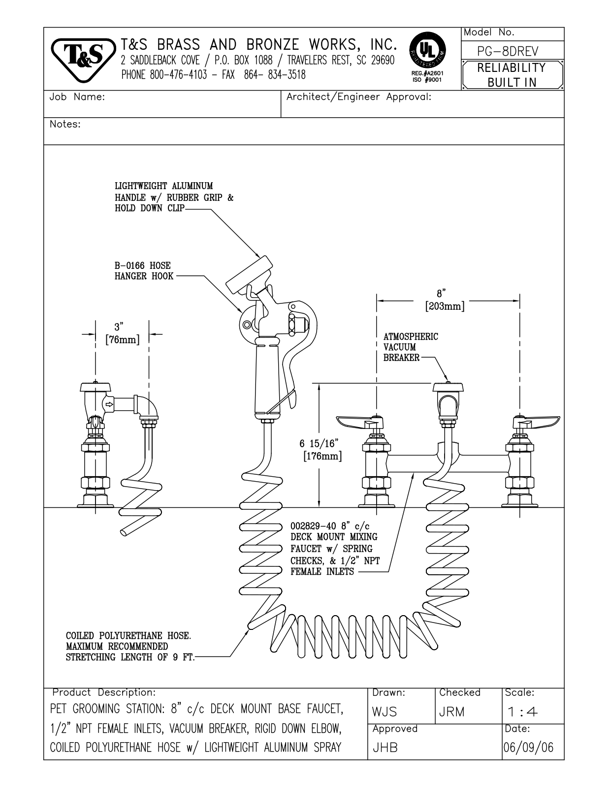 T&S Brass Manuals PG-8DREV User Manual