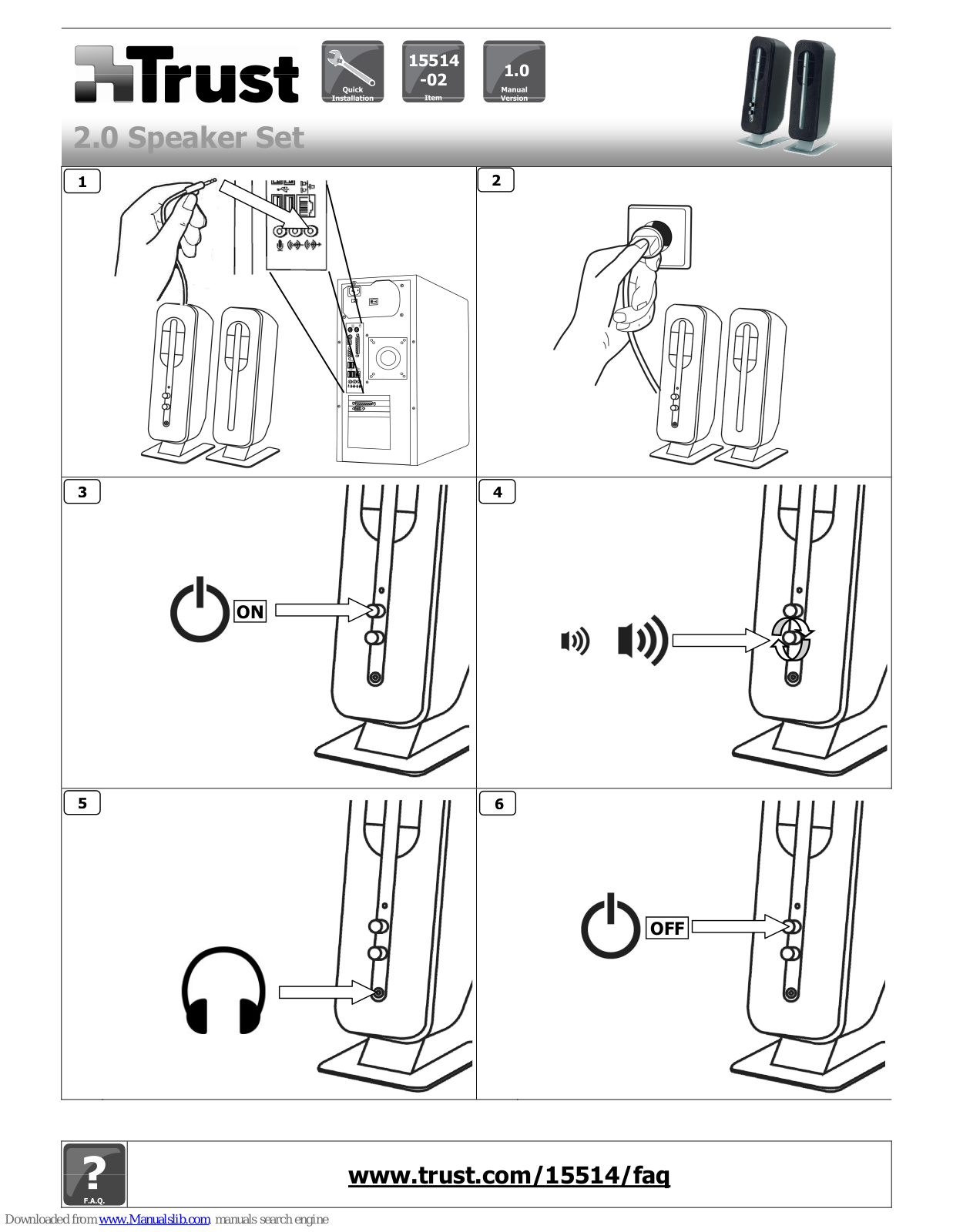 Trust 2.0 Speaker Set Quick Manual