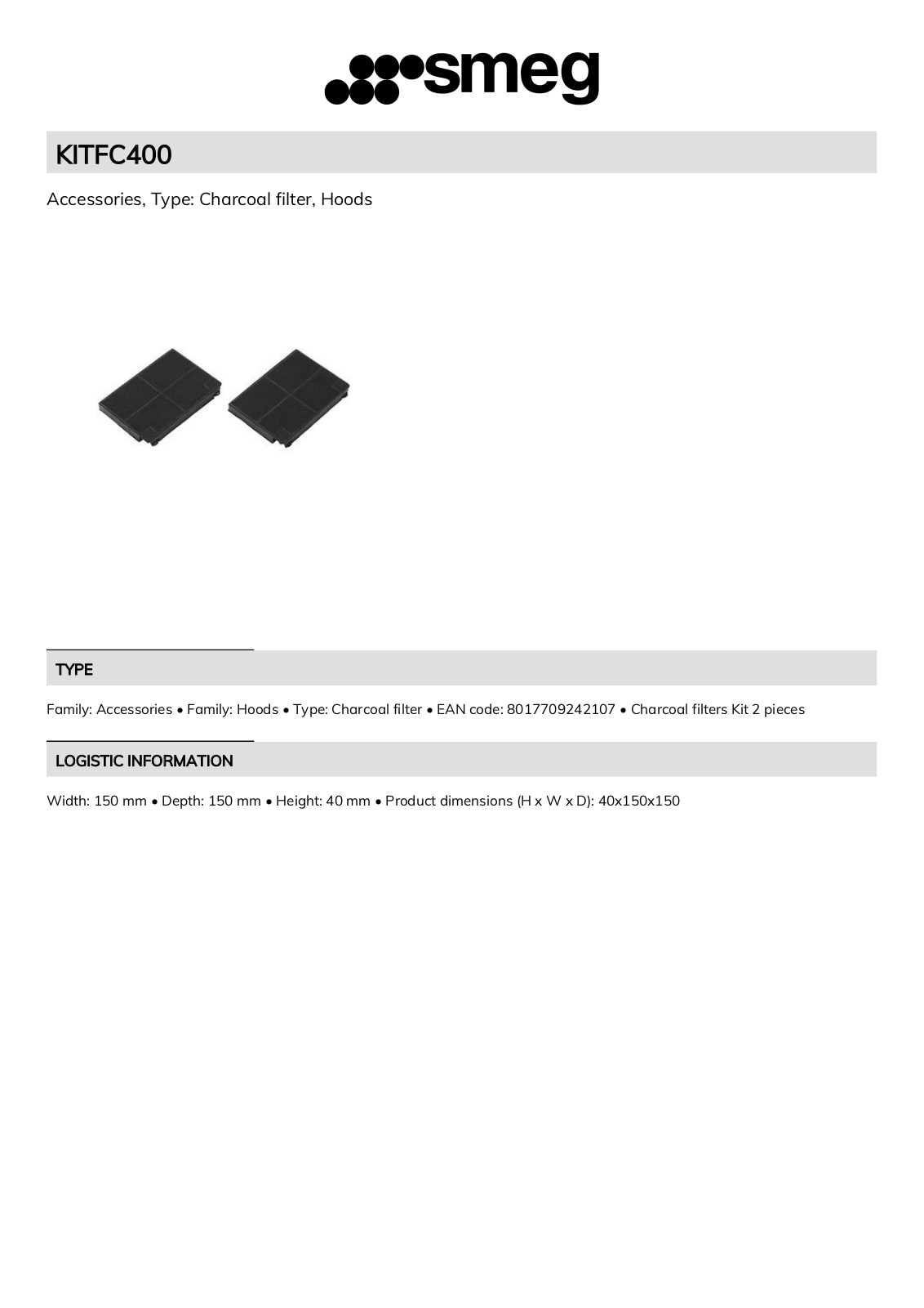 Smeg KITFC400 Technical sheet