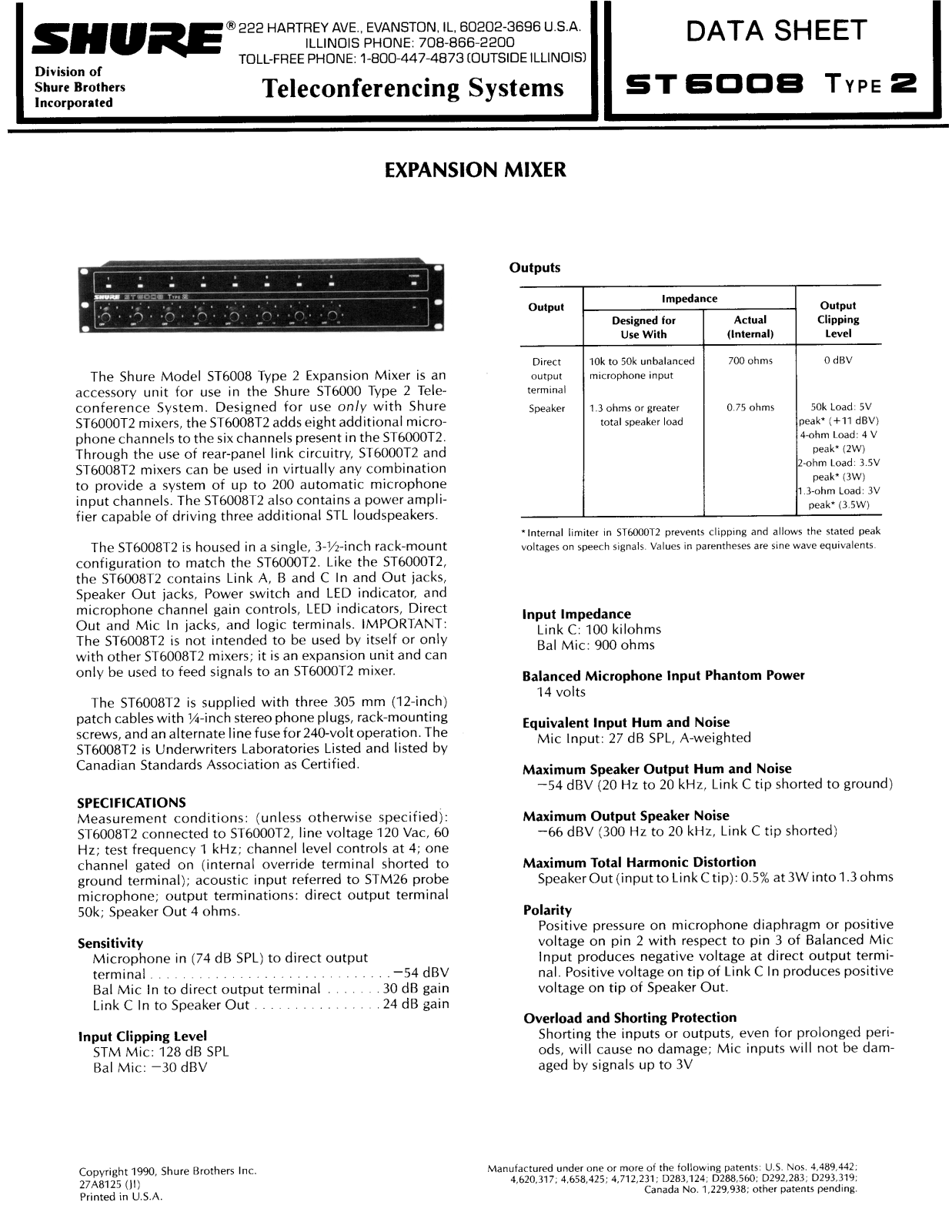 Shure ST6008 Type 2 User Guide