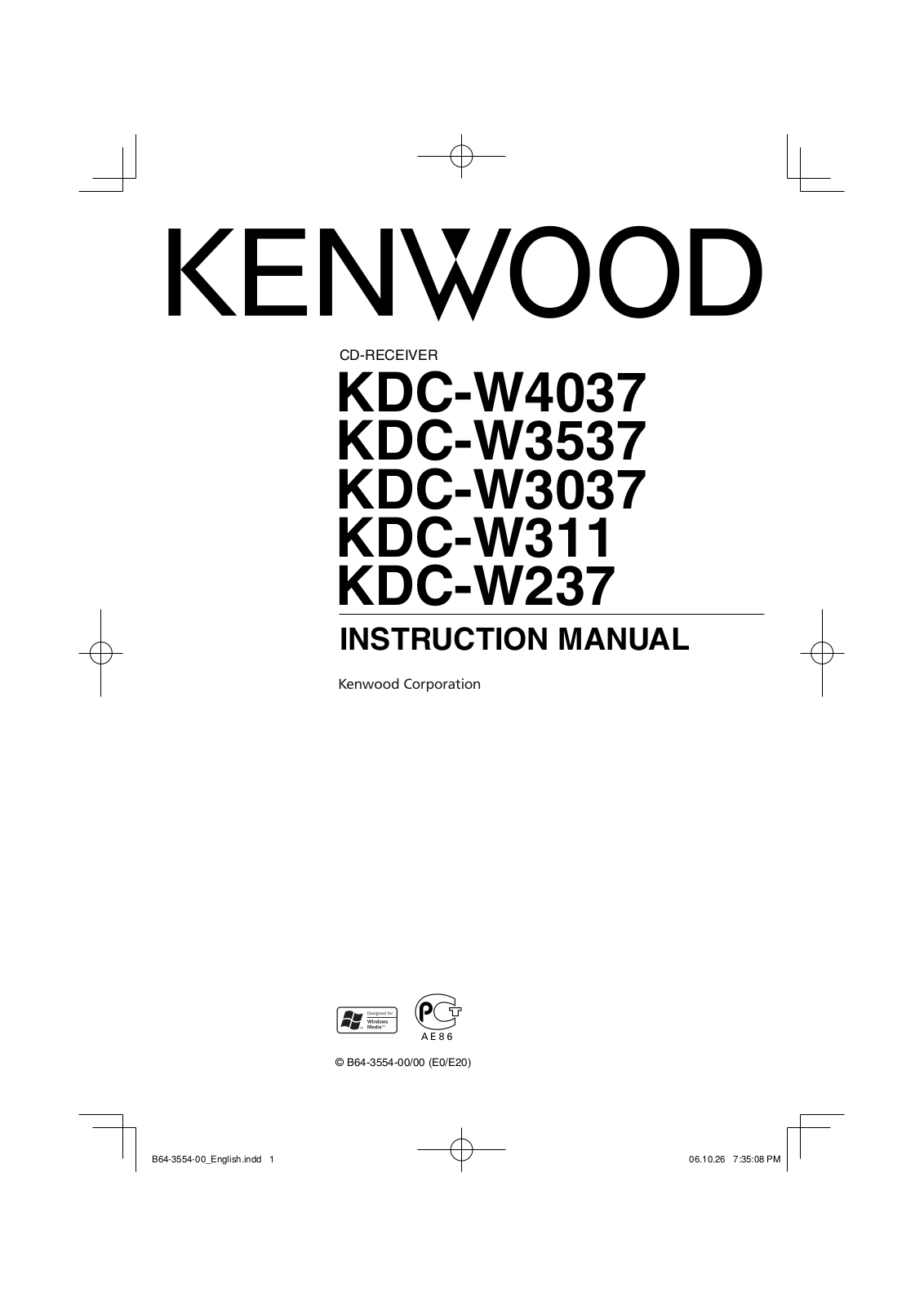 Kenwood KDC-W4037, KDC-W3537, KDC-W3037, KDC-W237, KDC-W311 User Manual