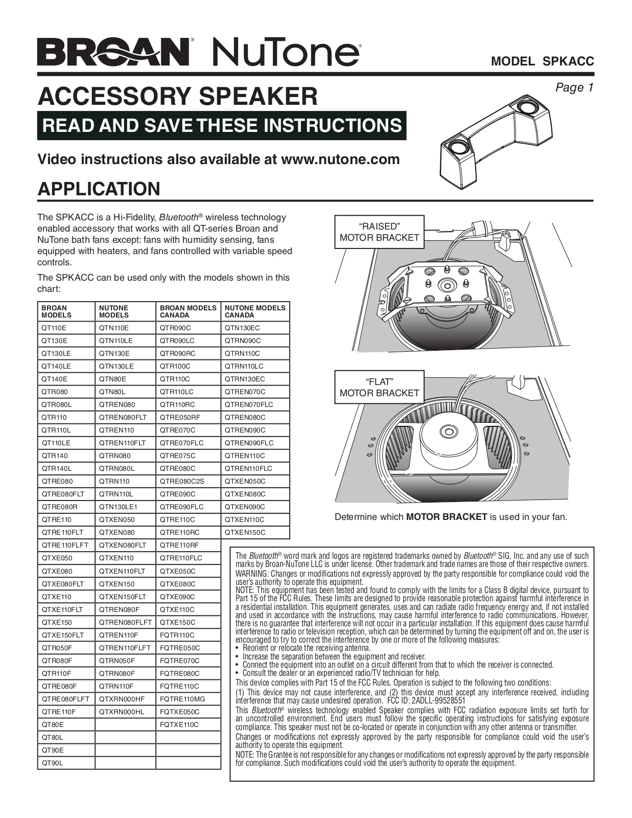 Broan nutone SPKACC User Manual