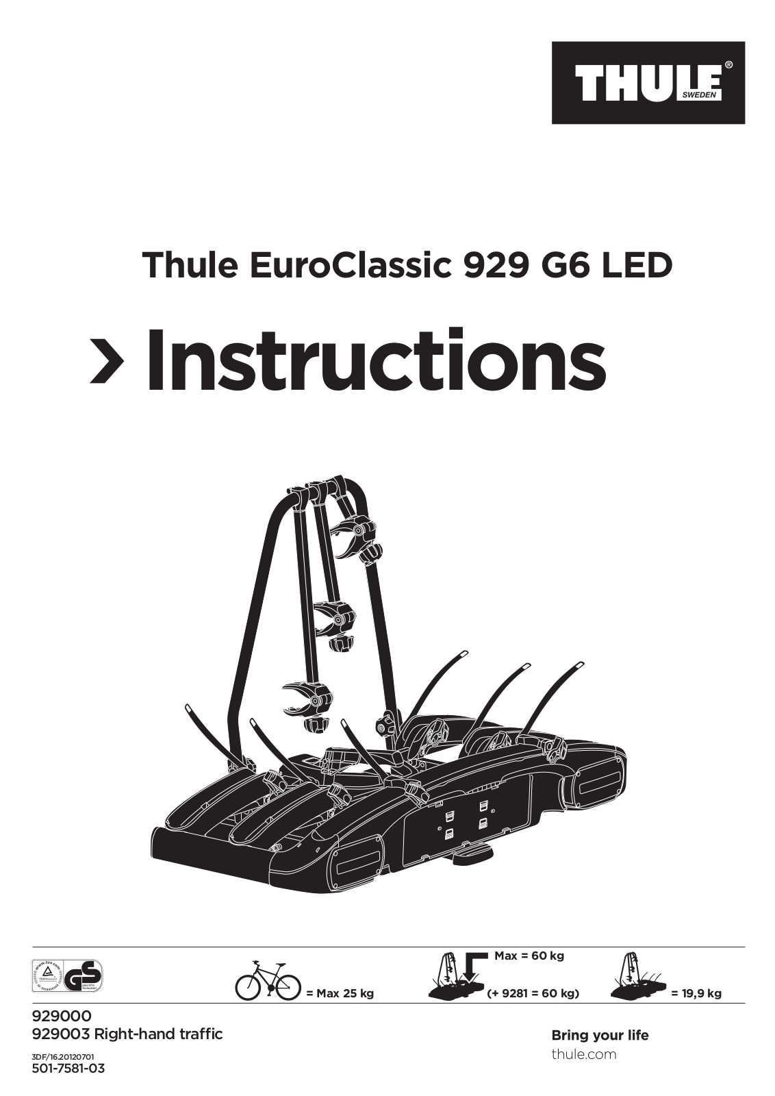 Thule EuroClassic 929 G6 LED Instructions