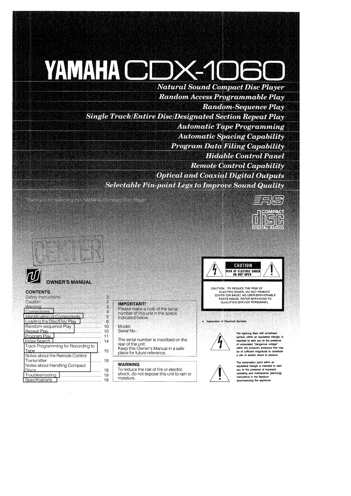 Yamaha CDX-1060 Owner Manual