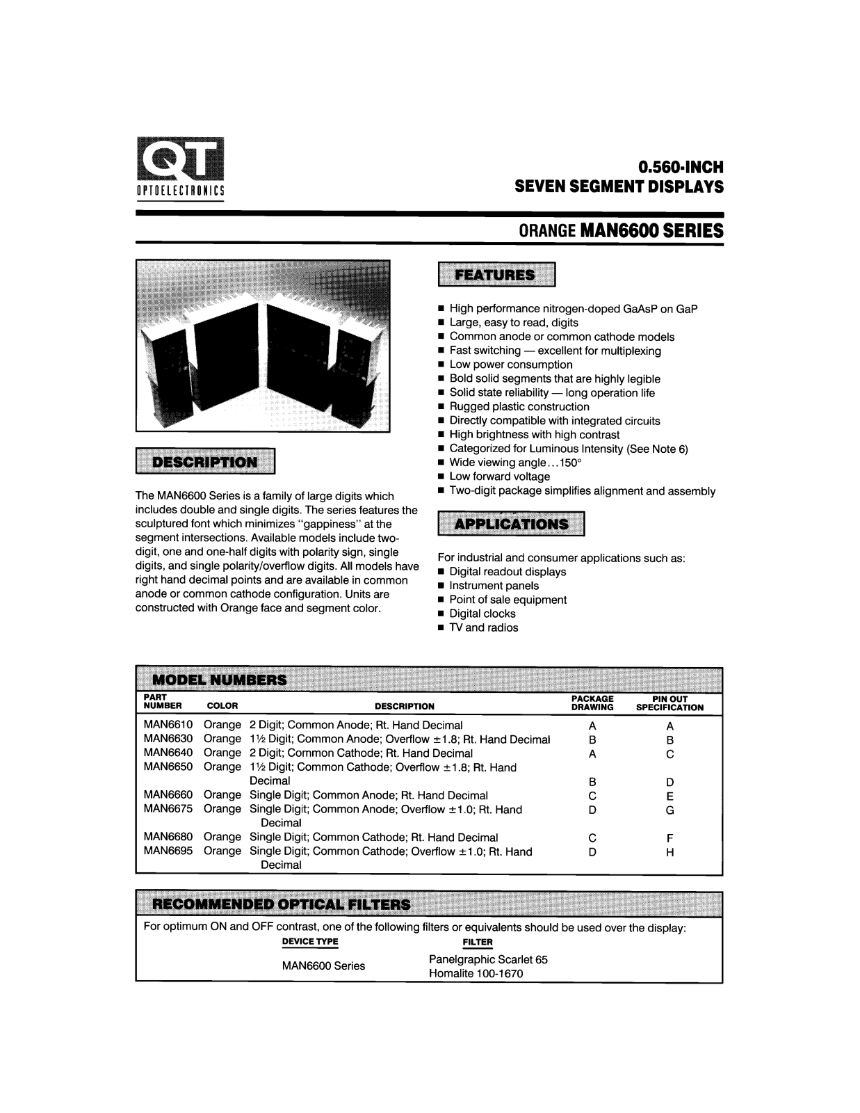 QT MAN6650, MAN6640, MAN6610, MAN6695, MAN6680 Datasheet