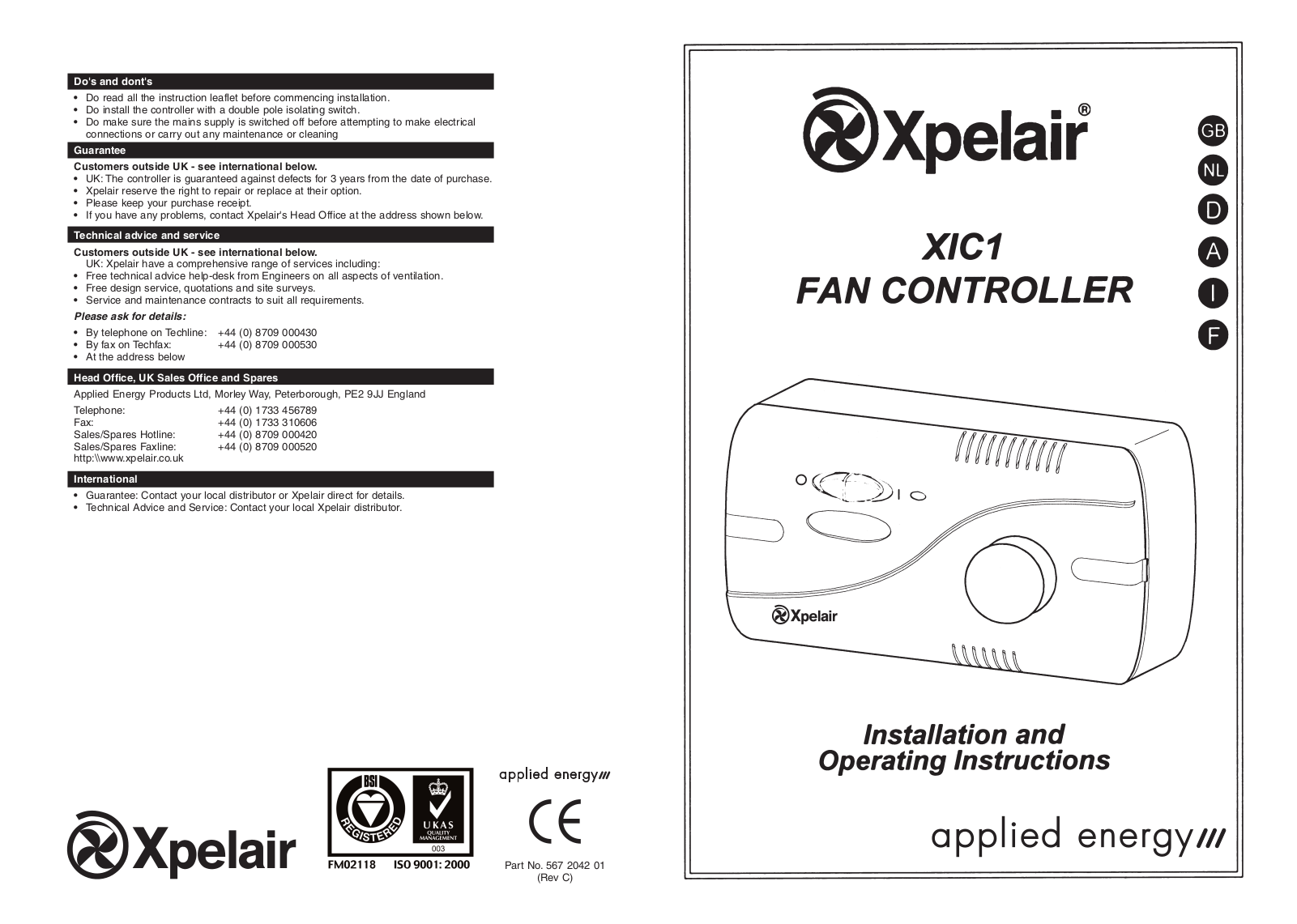 Applied Energy XIC1 User Manual