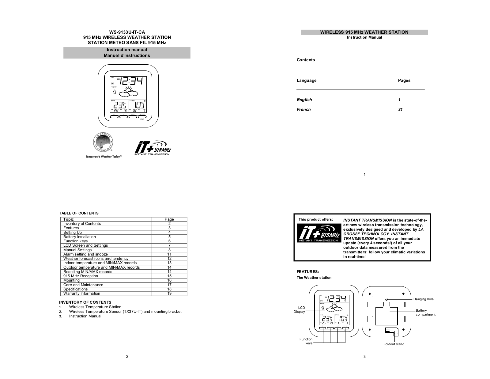 LA CROSS TECHNOLOGY WS-9133U-IT-CA, WS-9133U-IT-CA User Manual