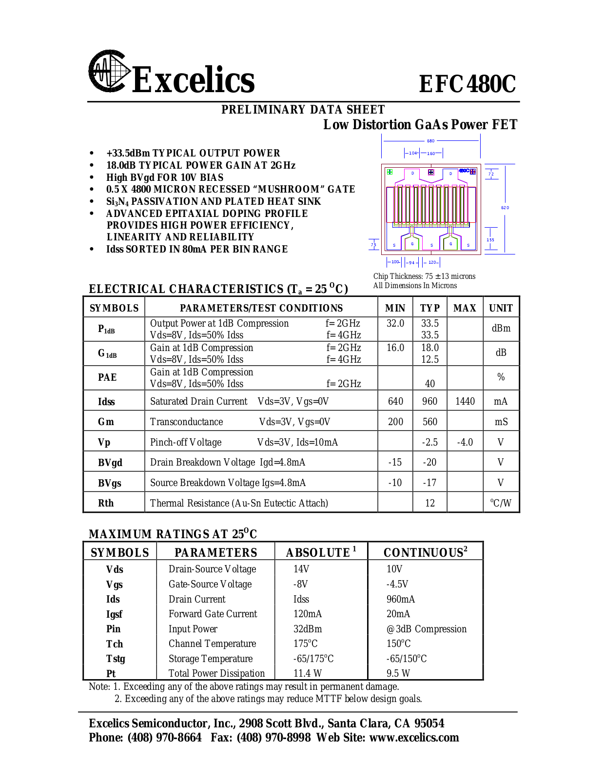 Excelics EFC480C Datasheet