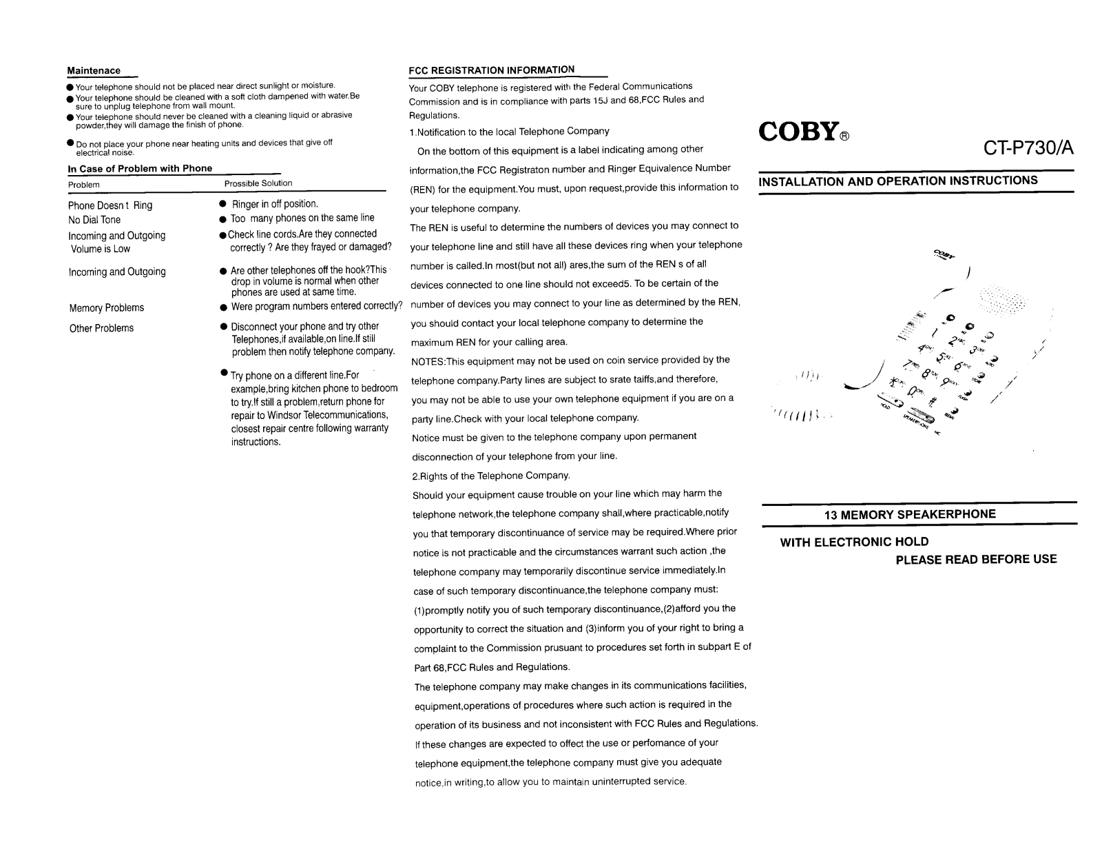 Coby CT-P730, CT-P730A User Manual