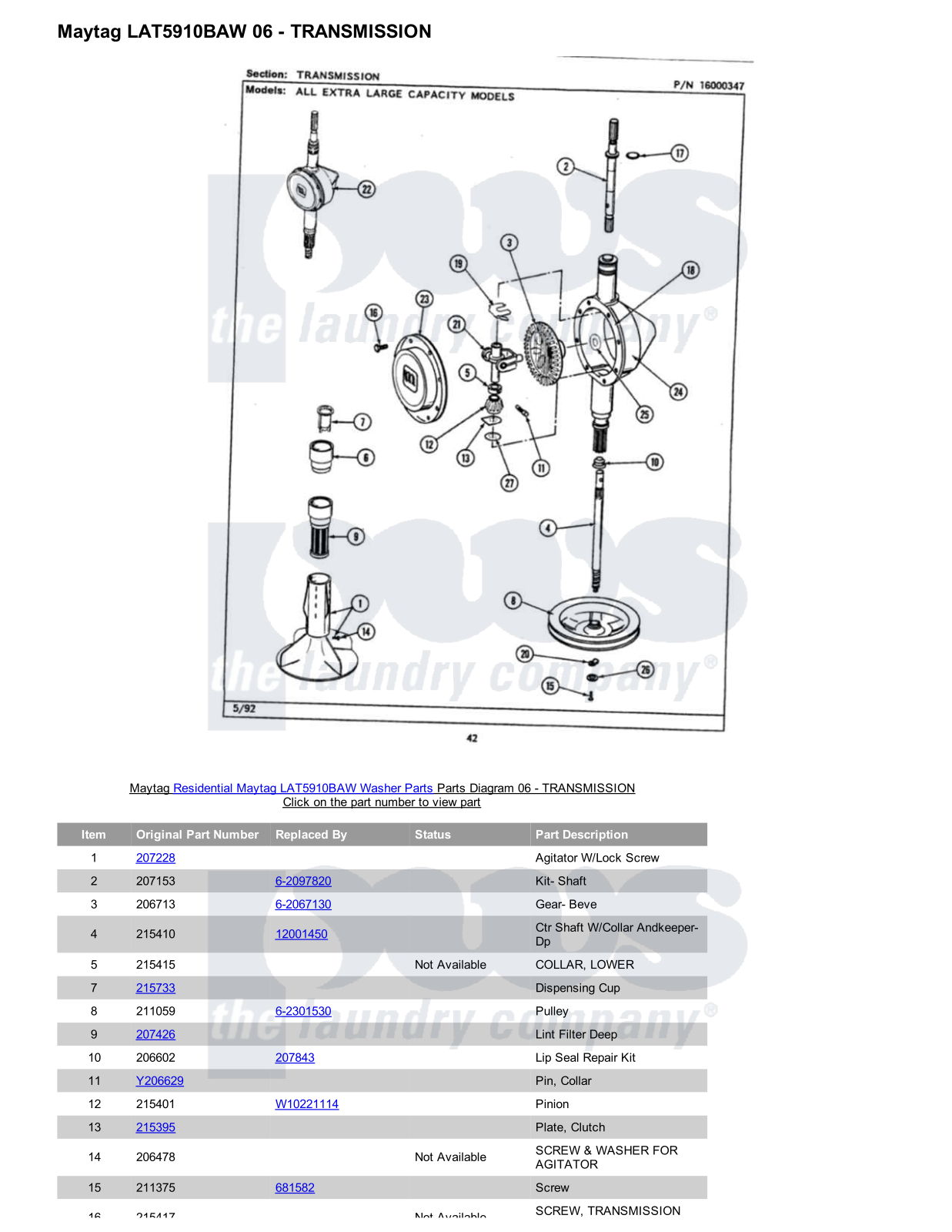 Maytag LAT5910BAW Parts Diagram