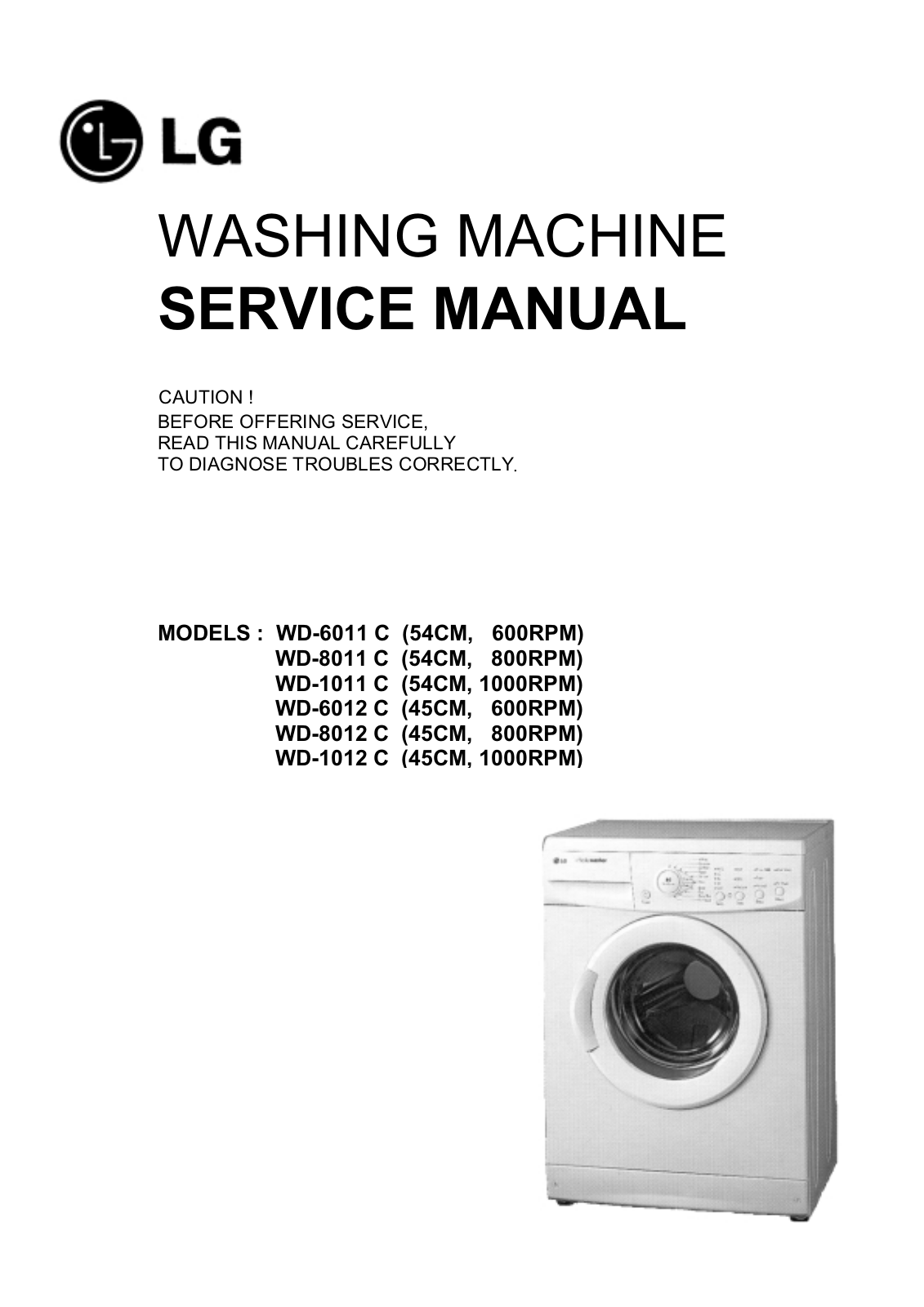 LG WD-6011, WD-8011, WD-1011, WD-6012, WD-8012 Service manual