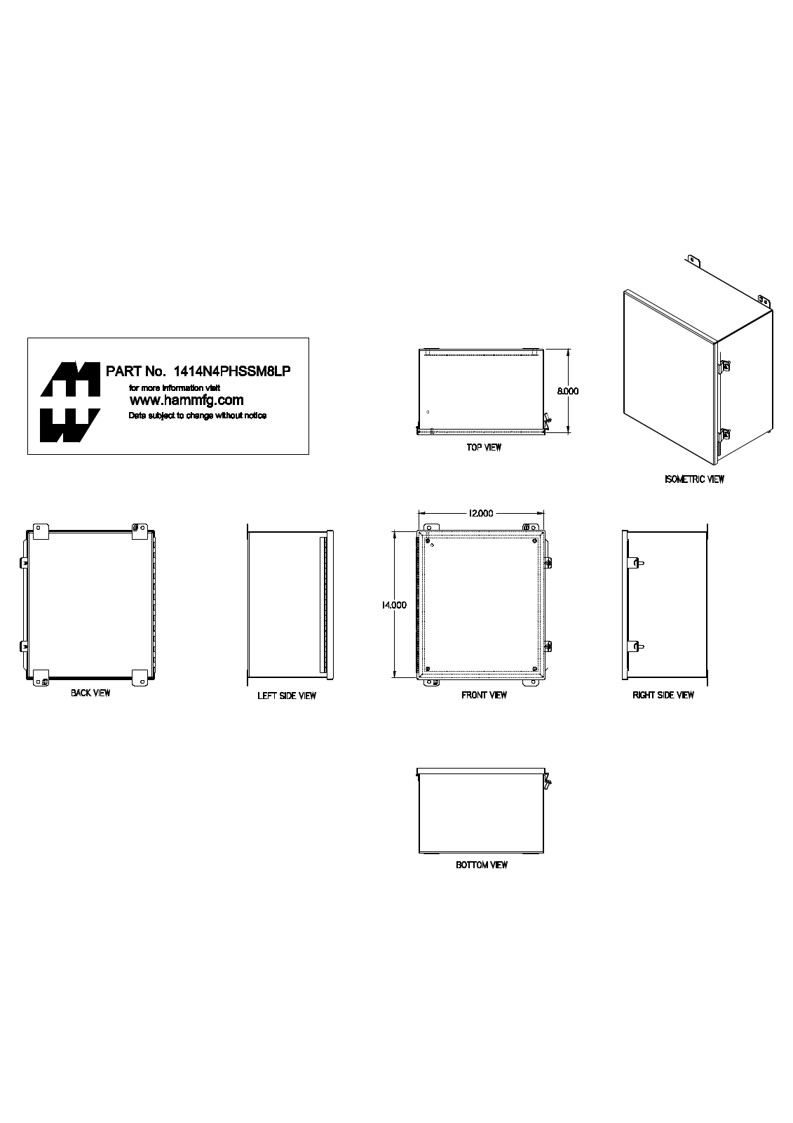 Hammond Manufacturing 1414N4PHSSM8LP technical drawings