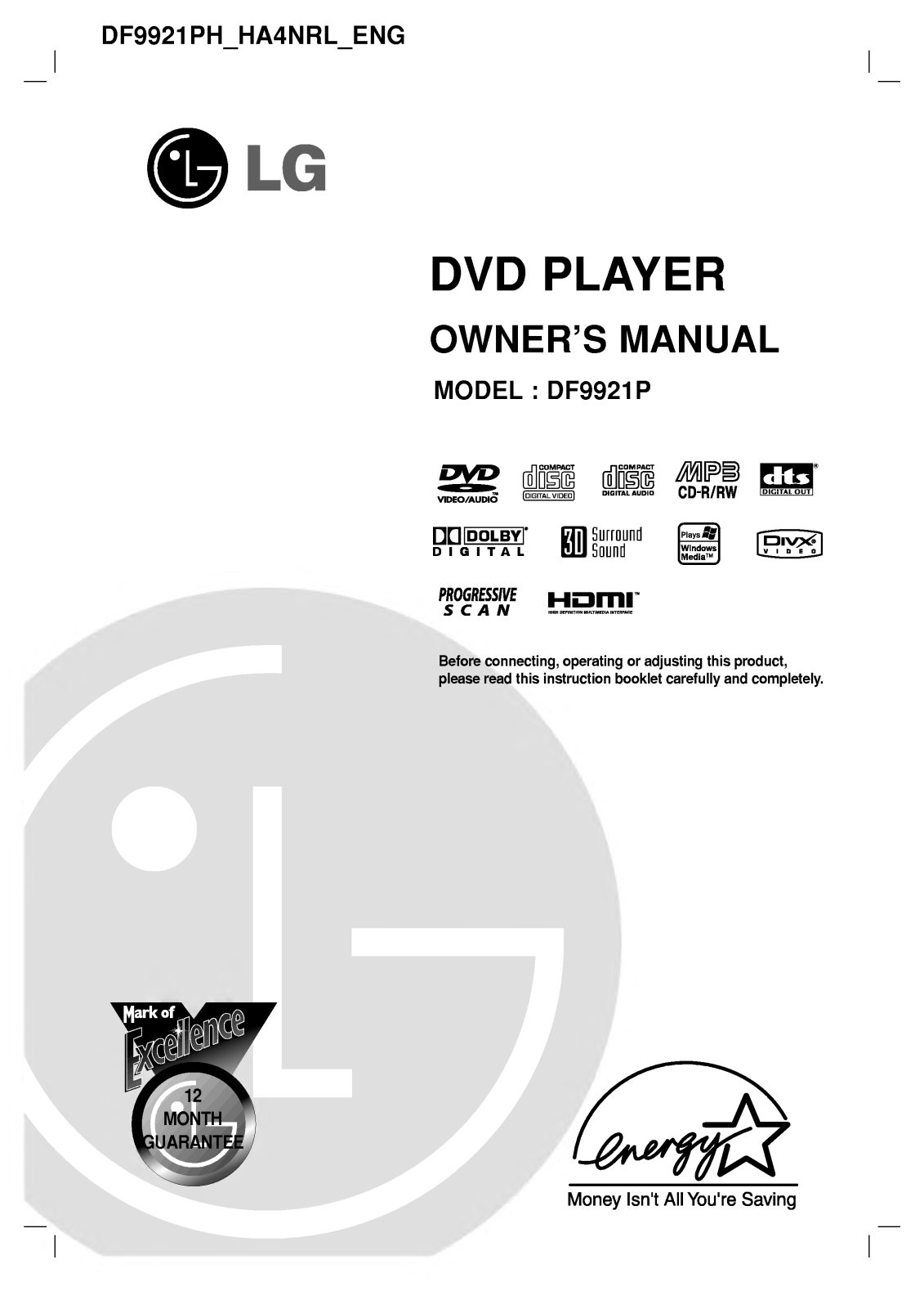 LG DF9921P User Manual