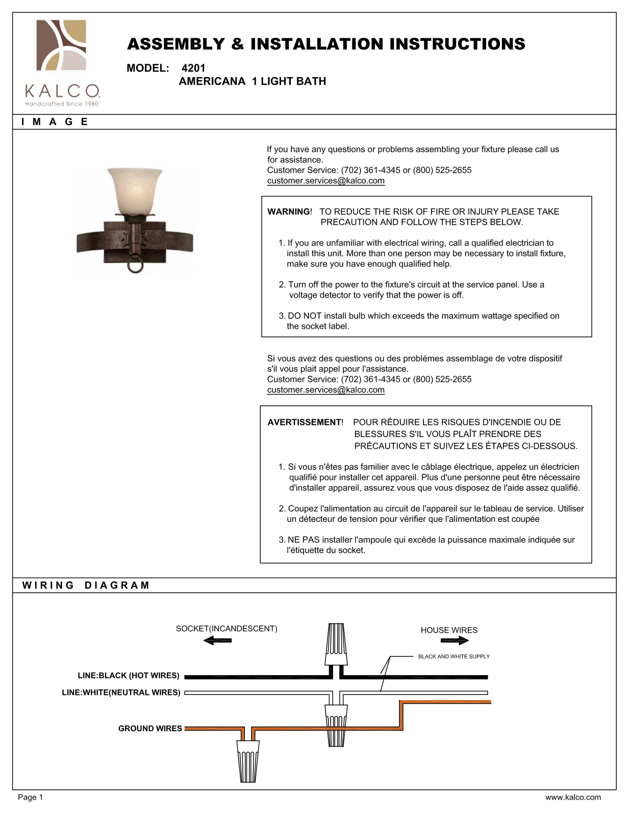 Kalco 4201AC1576, 4201ACTM, 4201AC1209, 4201AC1219, 4201AC1255 Assembly Guide