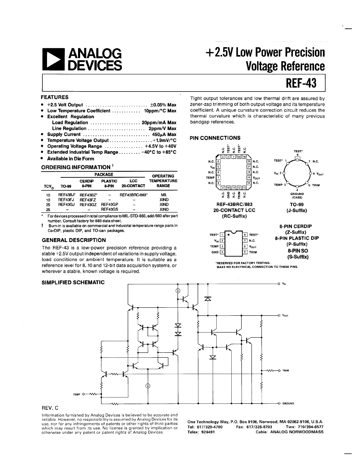 Analog Devices REF43 Datasheet