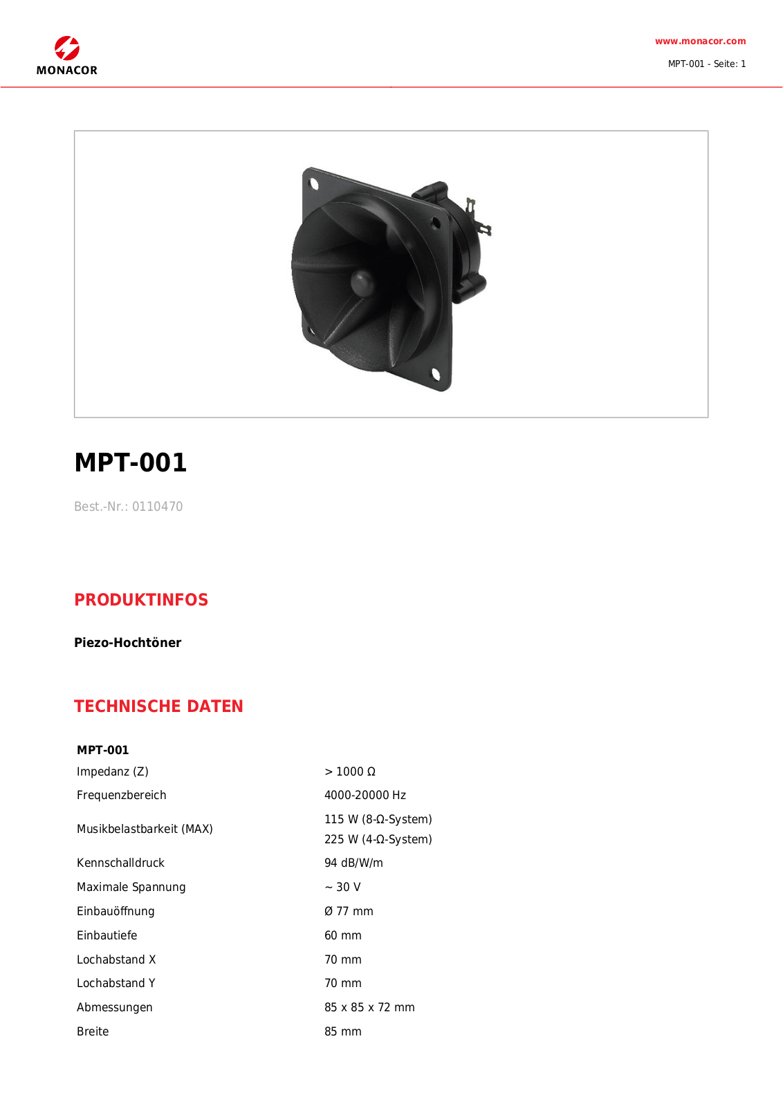 MONACOR MPT-001 Datasheet - ManualMachine.com