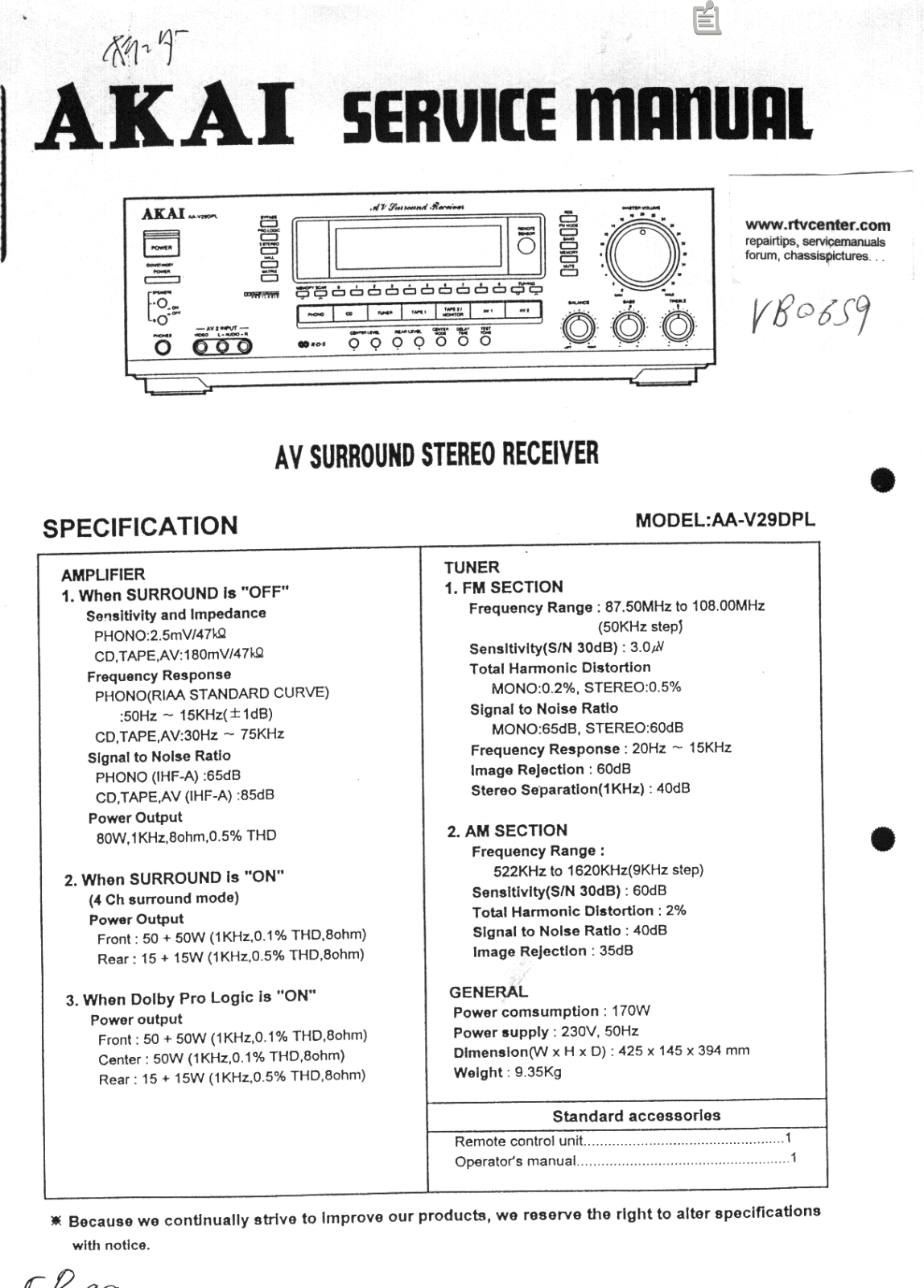 Akai AAV-29-DPL Service manual