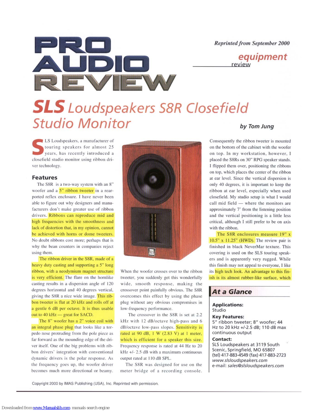 SLS loudspeakers S8R Specifications - ManualMachine.com