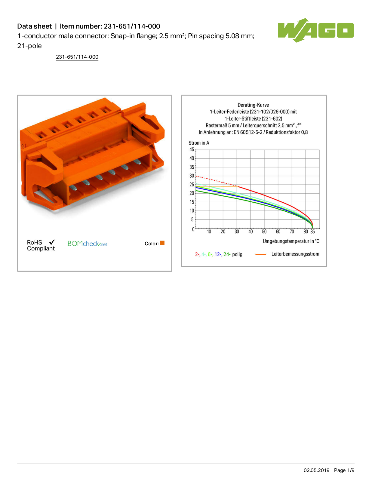 Wago 231-651/114-000 Data Sheet