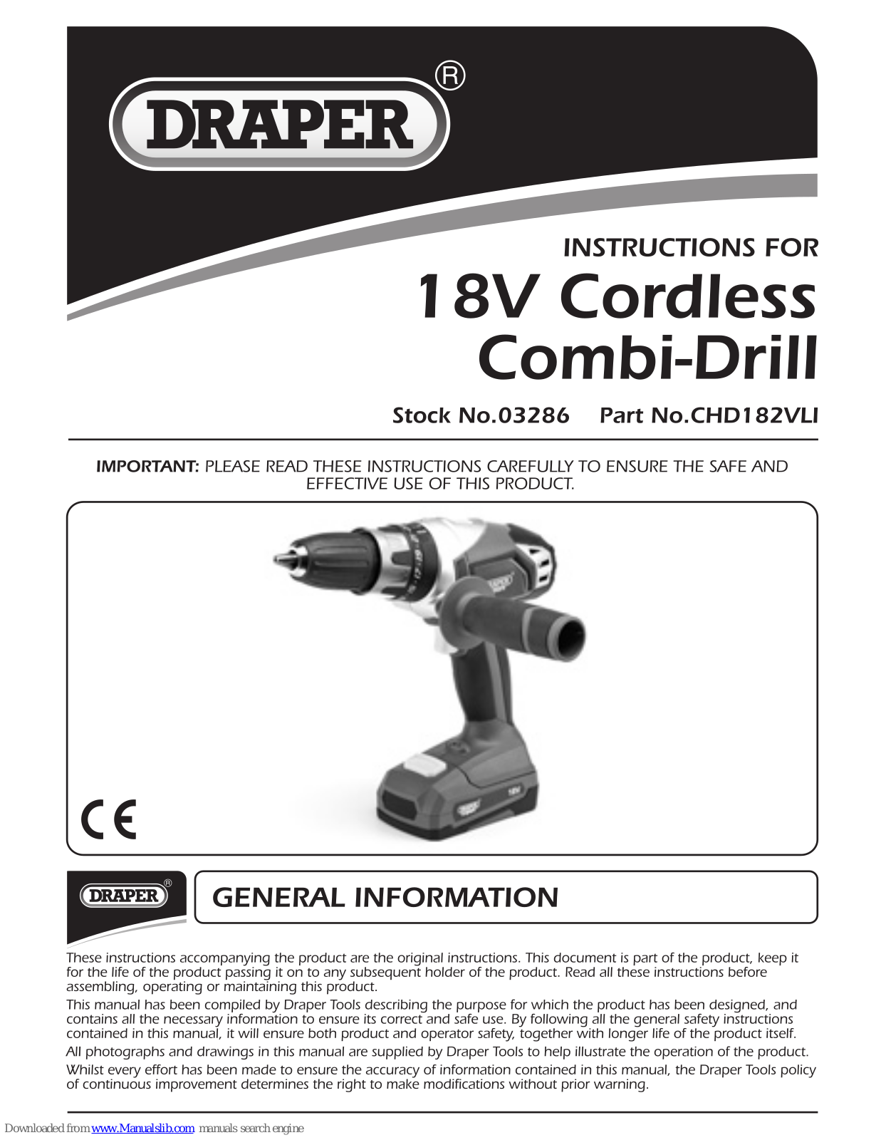 Draper CHD182VLI Instructions For - ManualMachine.com