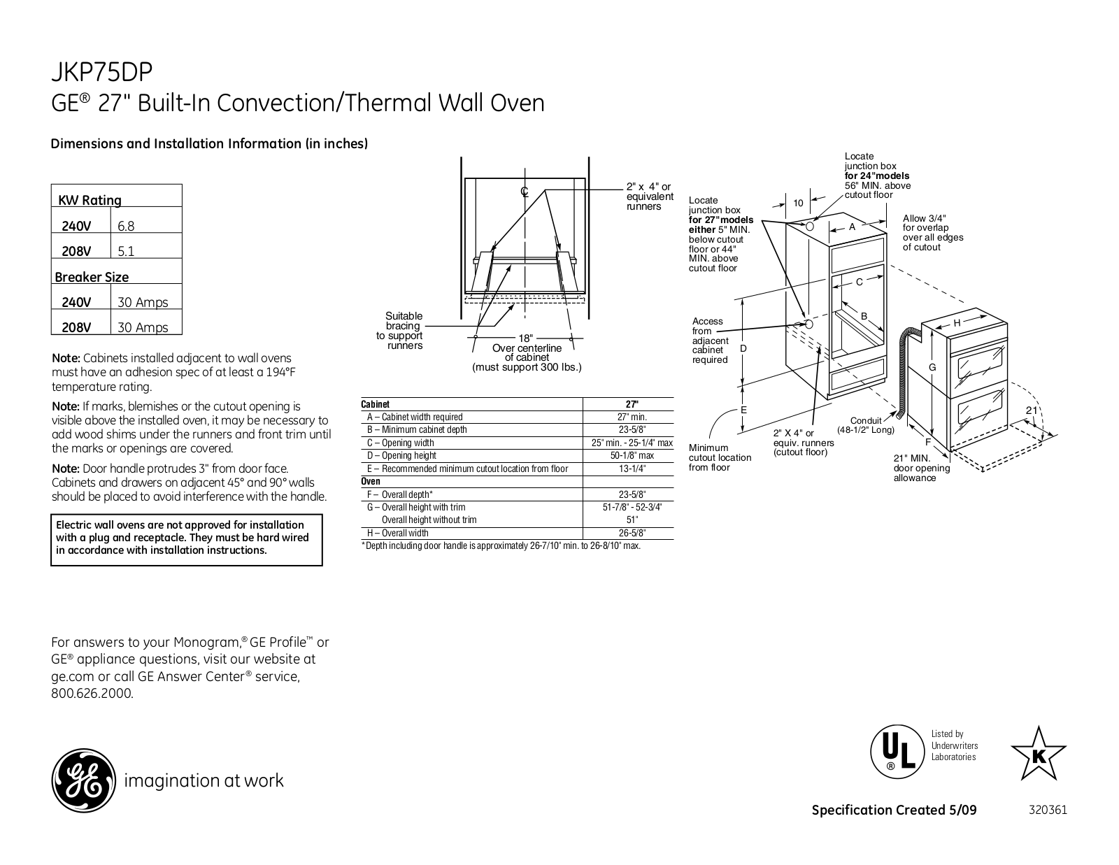 General Electric JKP55DPWW User Manual