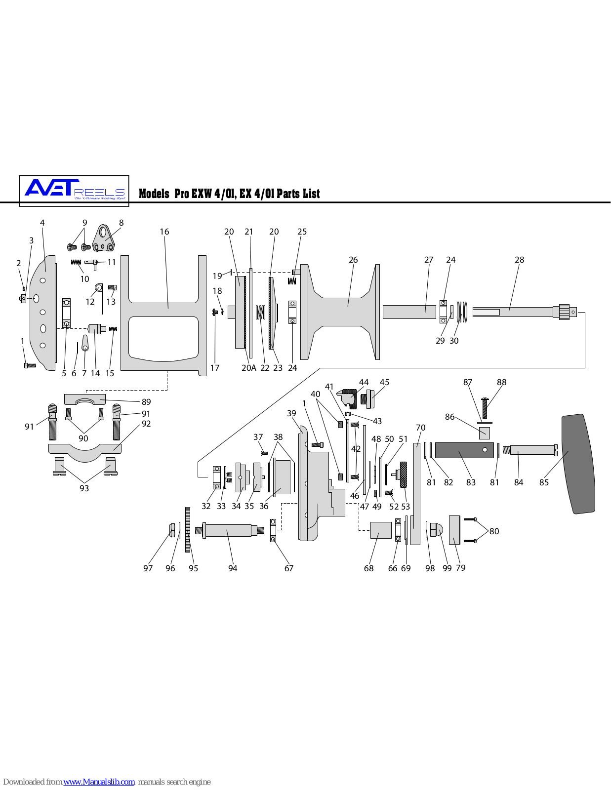 Avet Reels Fishing Reel EX 4/01, Pro EX 4/01 Parts List