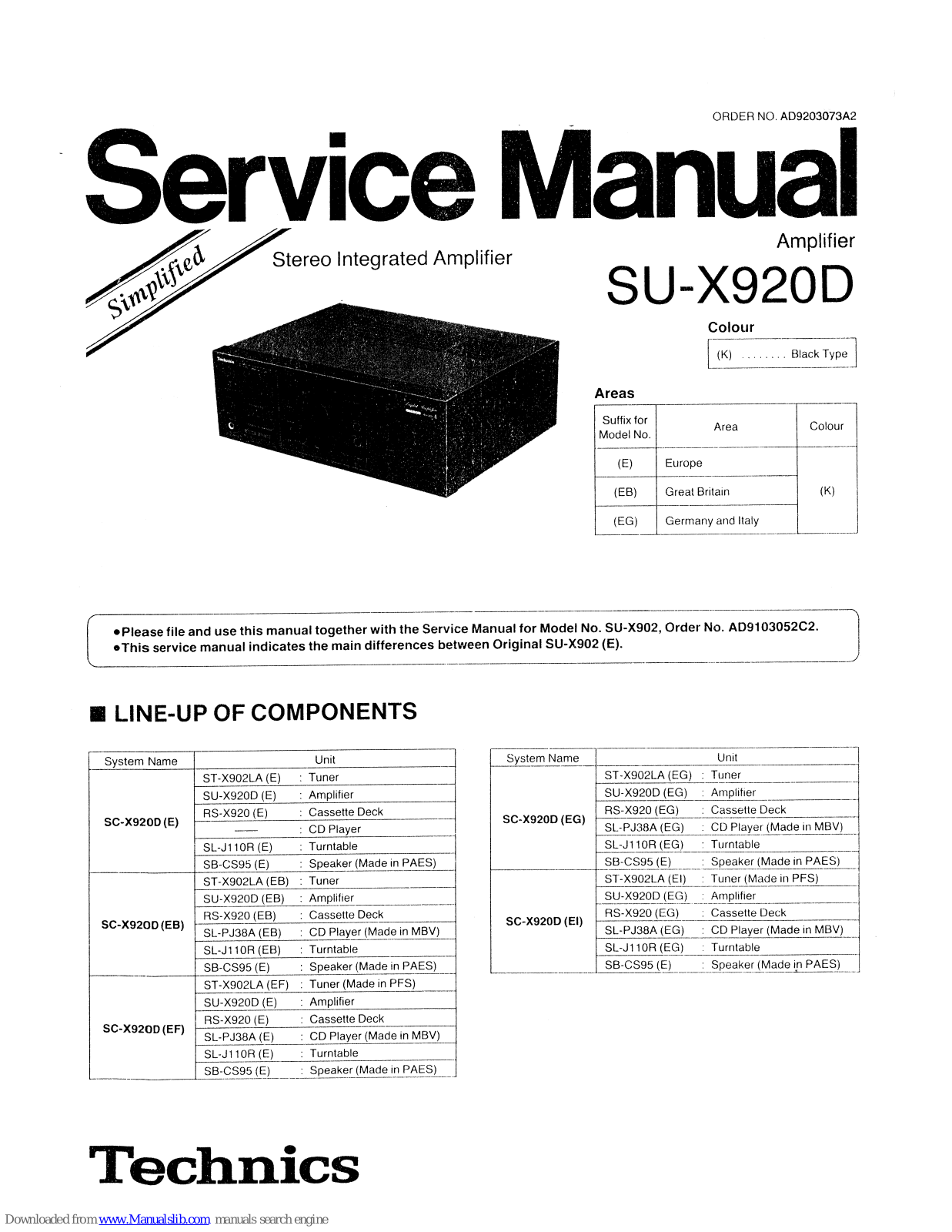 Technics SU-X920DE, SU-X920DEG, SU-X920DEI, SU-X920DEB, SU-X920DEF Service Manual