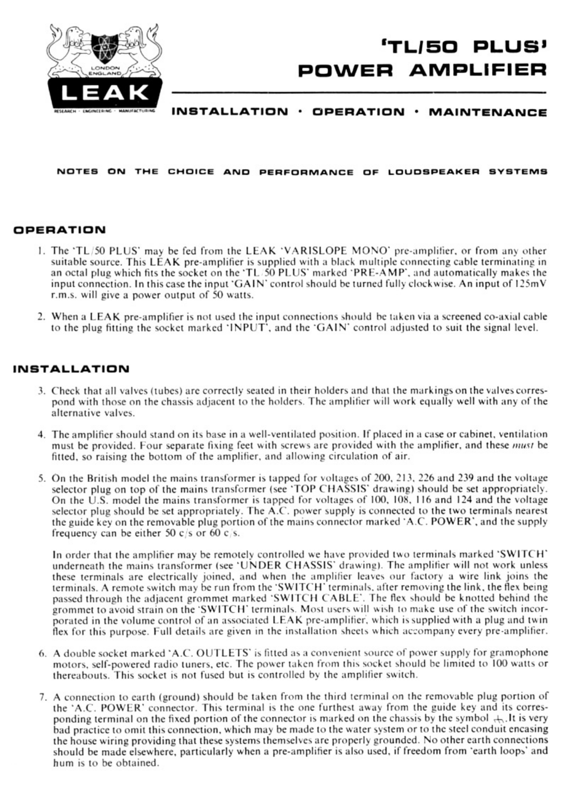 Leak TL-50 Plus Service manual