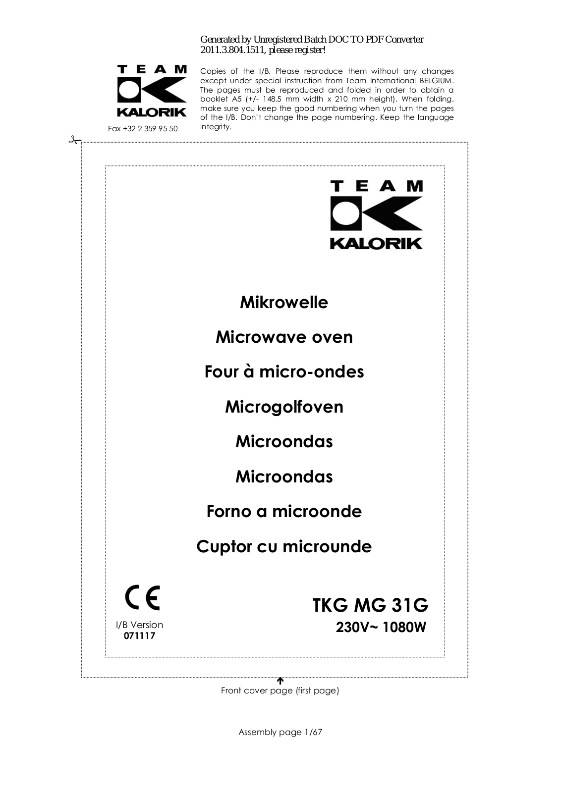 Kalorik MG31, TKG MG 31, TKG MG 31 W User Manual