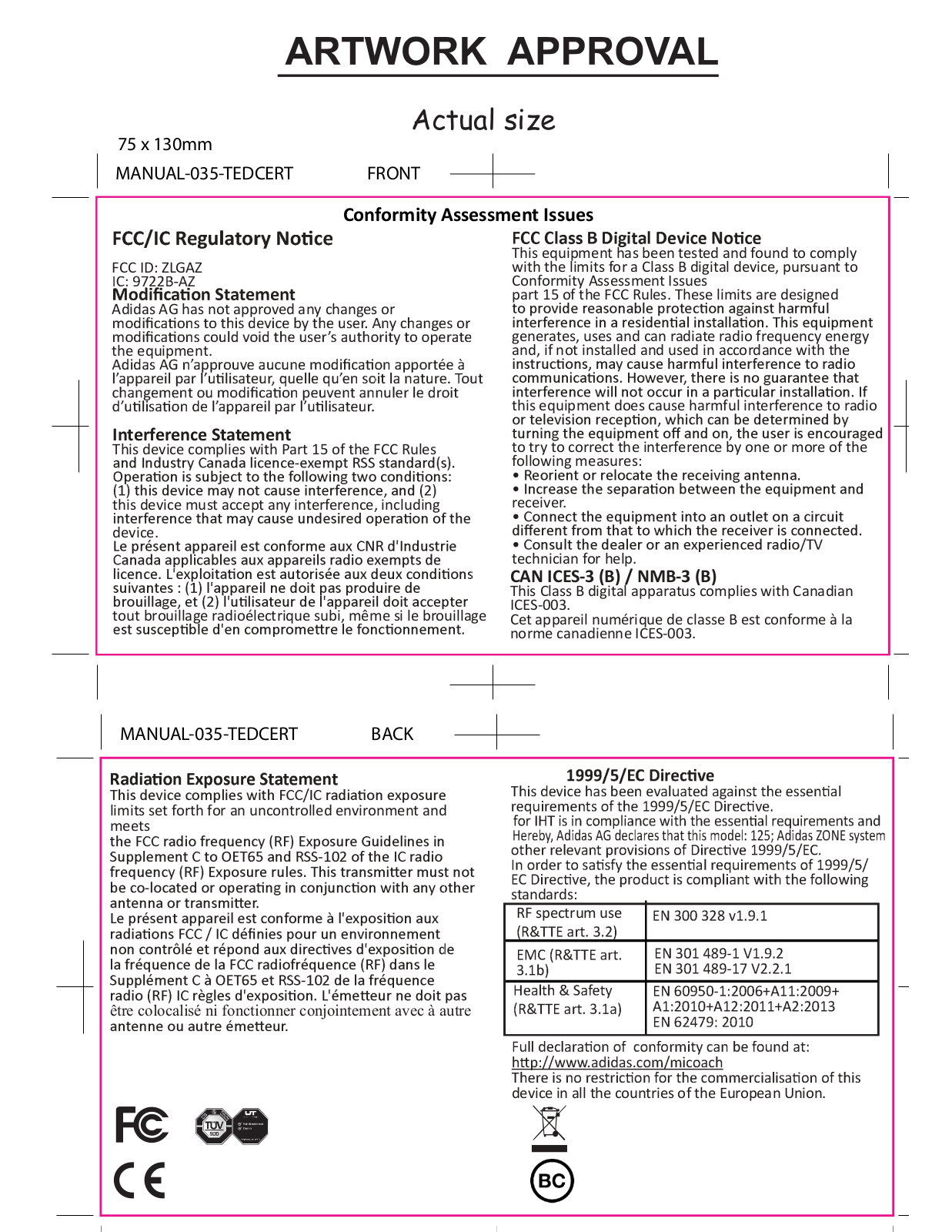 adidas AZ User Manual