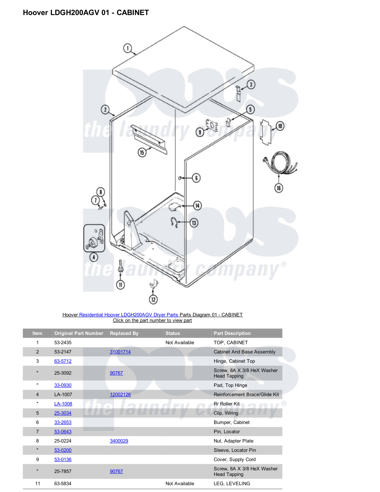 Hoover LDGH200AGV Parts Diagram