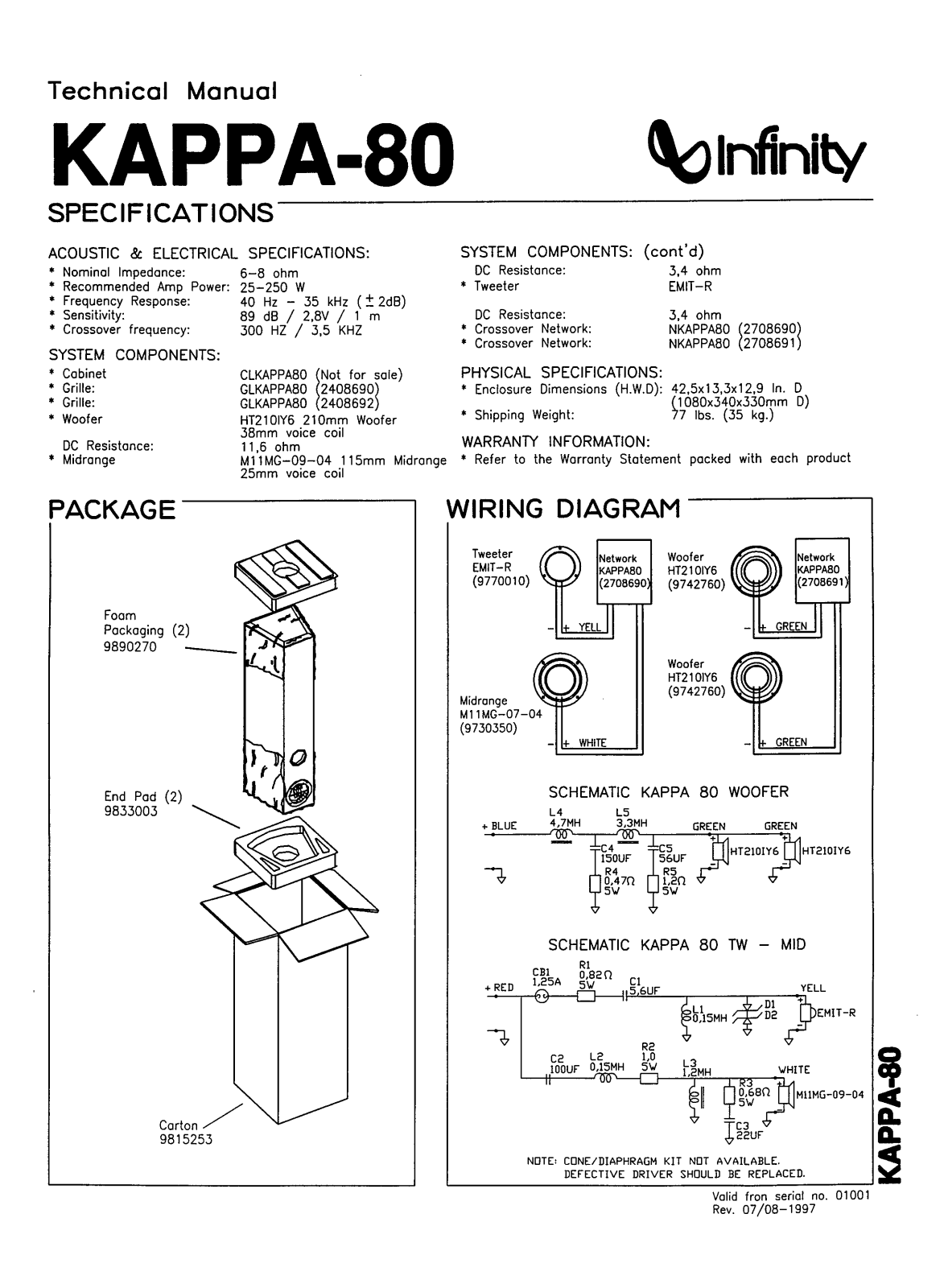 Infinity Kappa-80 Technical Manual
