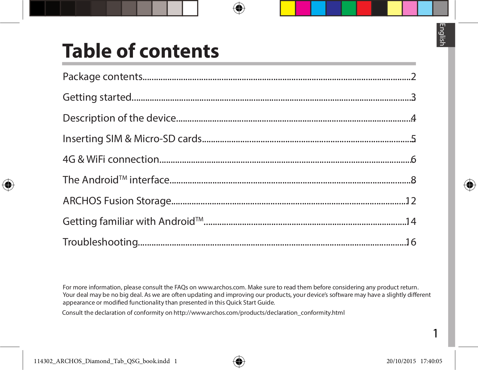 Archos Diamond Tab Quick Start Manual