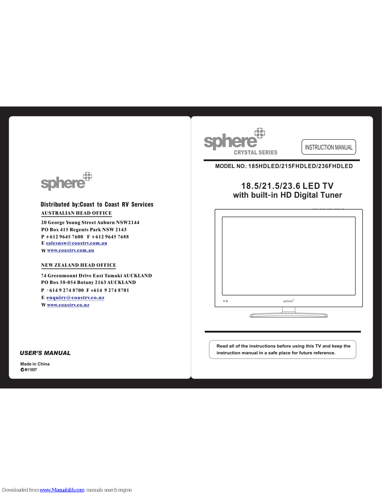 Sphere 185HDLED, 215FHDLED, 236FHDLED Instruction Manual