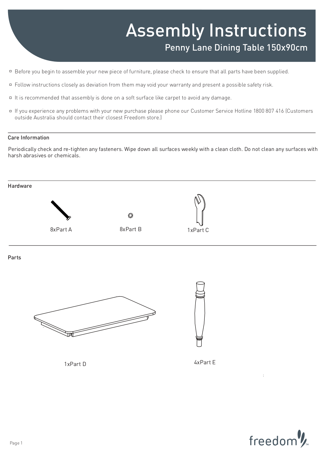 Freedom Penny Lane Dining Table Assembly Instruction