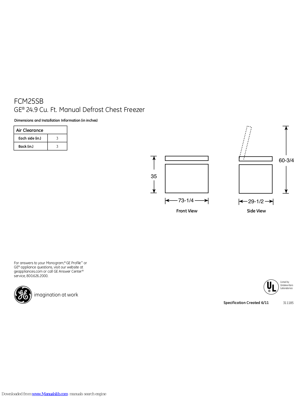 GE FCM25SBWW, FCM25SB Dimensions And Installation Information